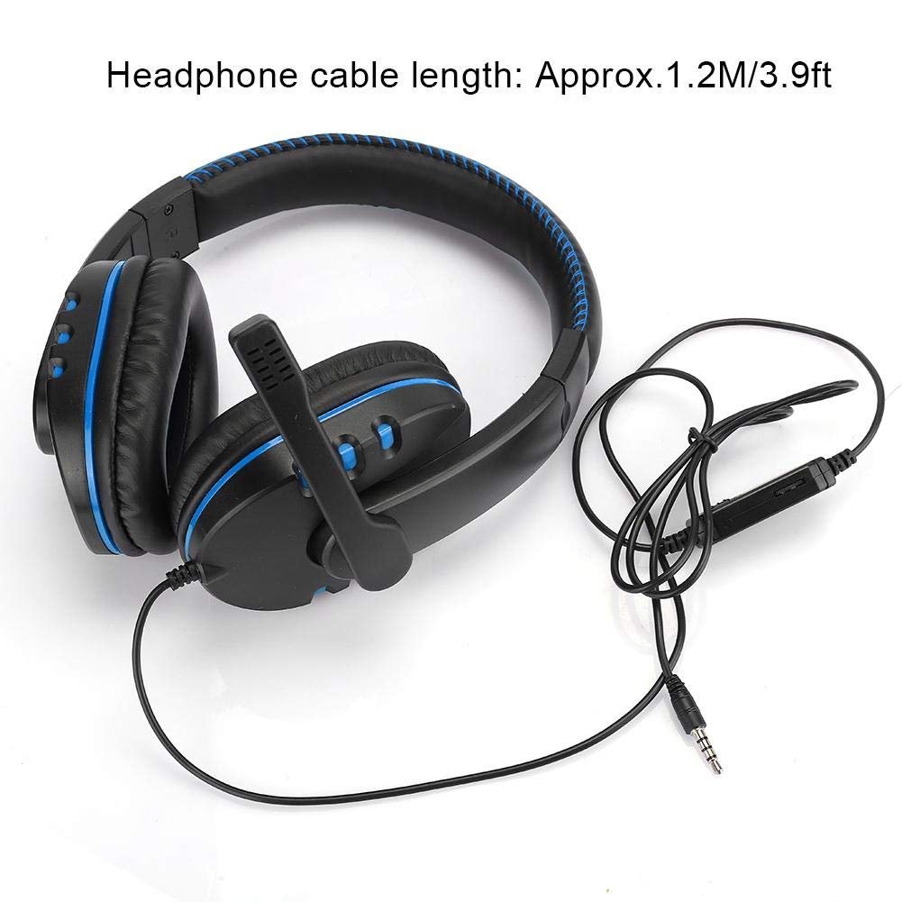 3.5mm Wired Gaming Headset with Microphone - Lightweight Over-Ear Headphones with Soft PU Cushions & Adjustable Headband for PS4, PC, Xbox (Black Blue) - Perfect for Online Gaming, Streaming & Voice Chat