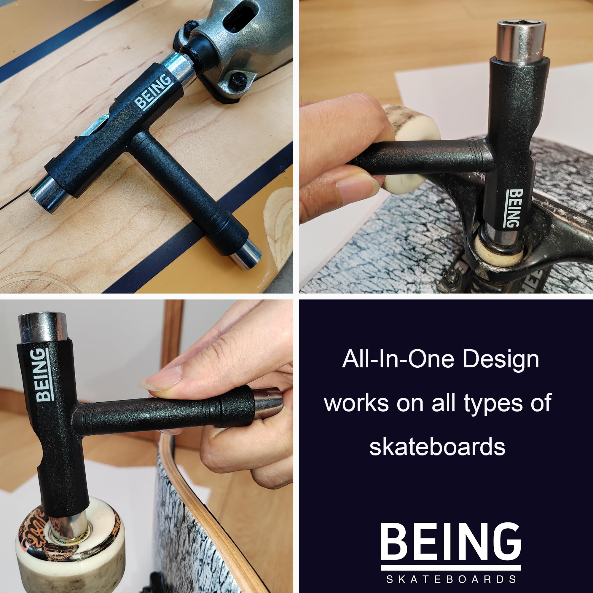 BEING All-in-One Skateboard Tool Kit - Multi-Function T Tool for Skateboards & Roller Skates | Durable Hardware Tools & Accessories | Perfect for Skate Maintenance & DIY Repairs (Pink)