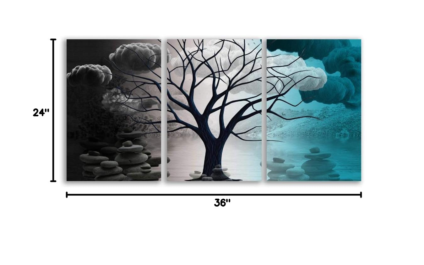 Abstract Cloud Tree Canvas Wall Art Set - 3 Panels Modern Oil Painting Print 24x36 Inch Framed Home Decor for Bedroom & Living Room - Perfect for Creating a Serene Atmosphere in Your Space