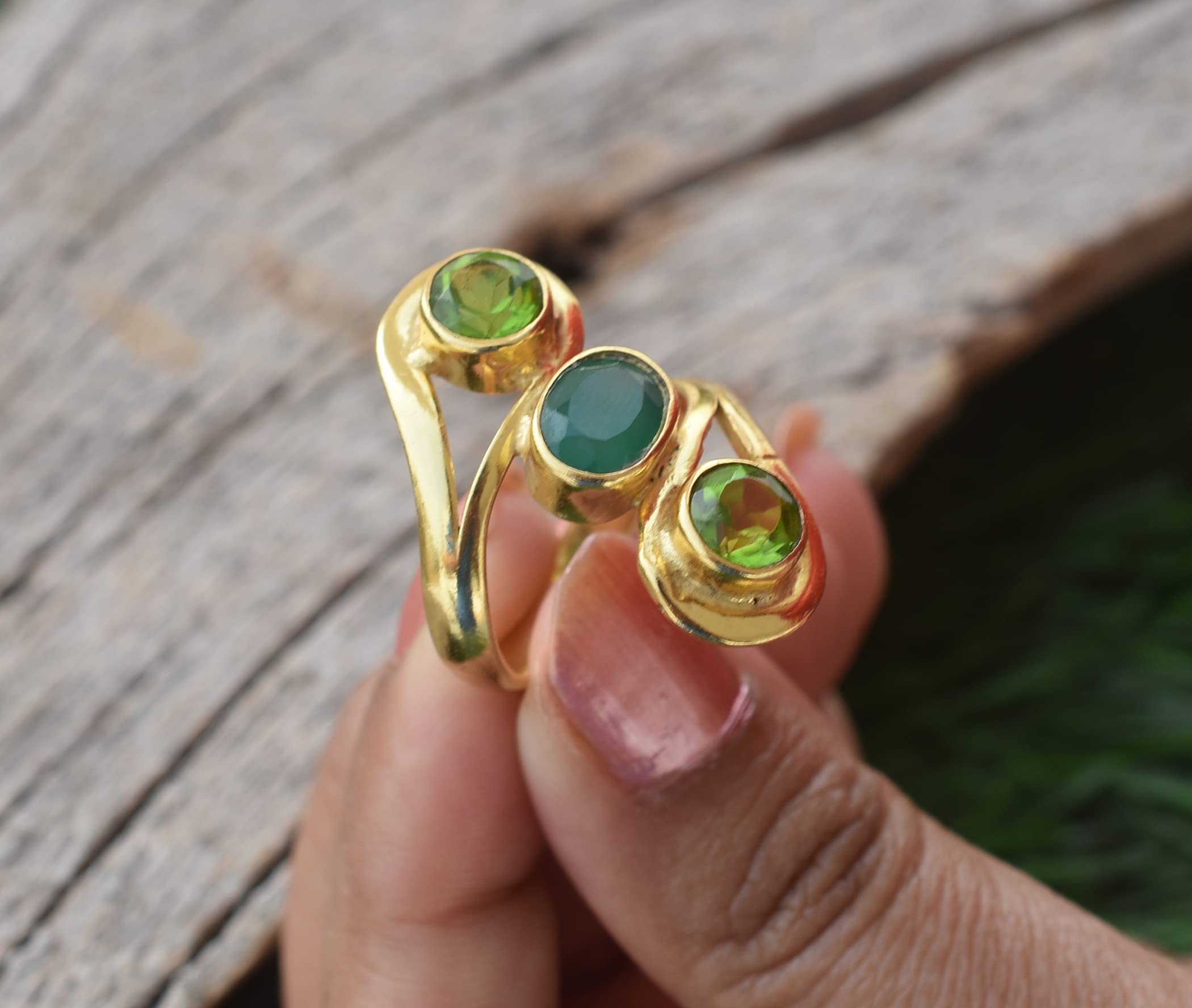 Veracity Jewelry 18K Gold Plated Peridot & Green Onyx Ring for Women - Handmade Multi Gemstone Statement Ring - Elegant Gift for Her | Perfect for Weddings, Parties & Special Occasions