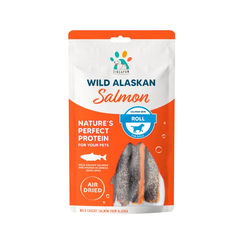 Premium Wild Alaskan Salmon Skin Roll Dog Treats - All Natural, Grain-Free, Air-Dried Chews for Dogs (90g) - Perfect for Training Rewards & Dental Health