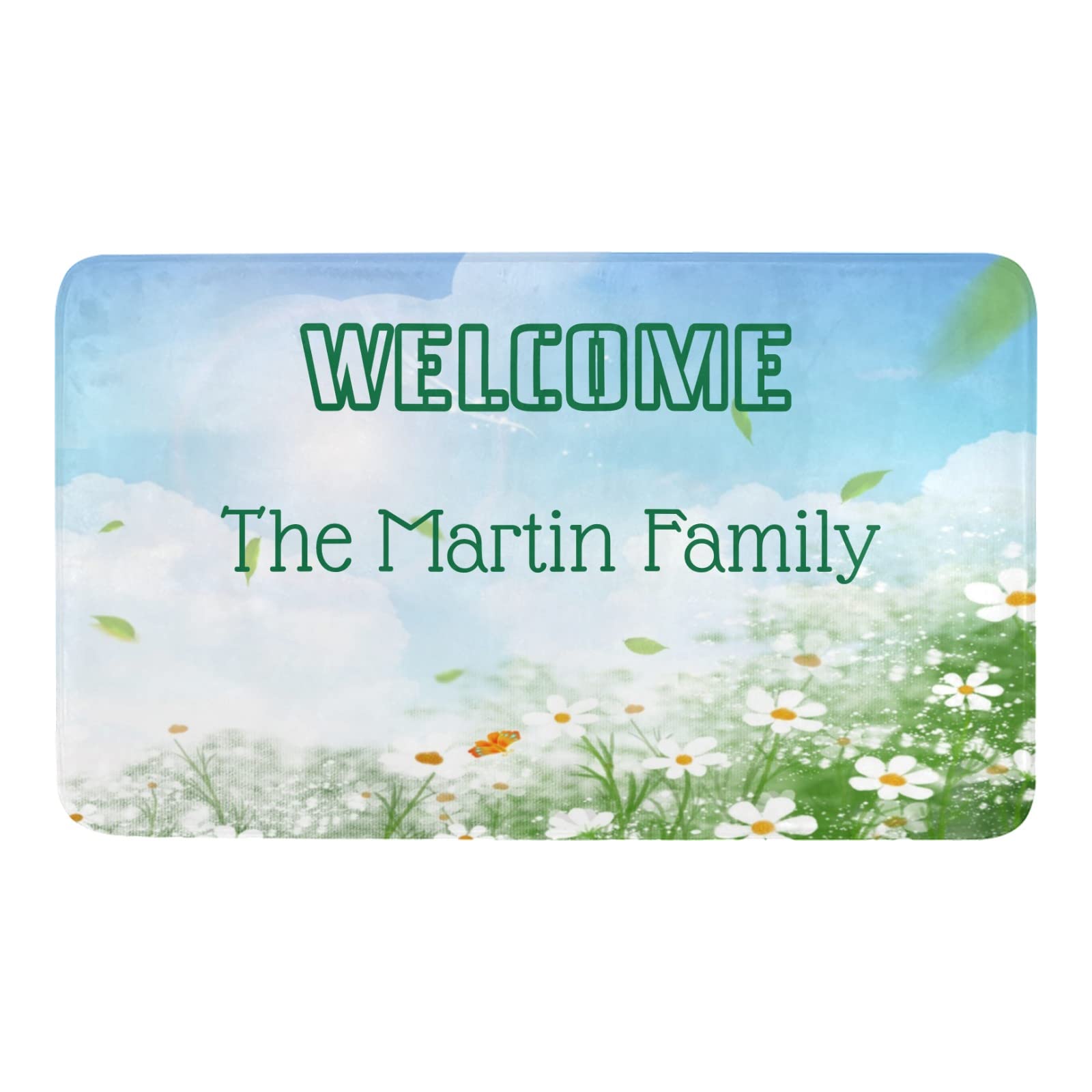 Personalized Summer Daisy Blue Sky Doormat - Custom Text Name Indoor/Outdoor Pet-Friendly Welcome Mat - 30
