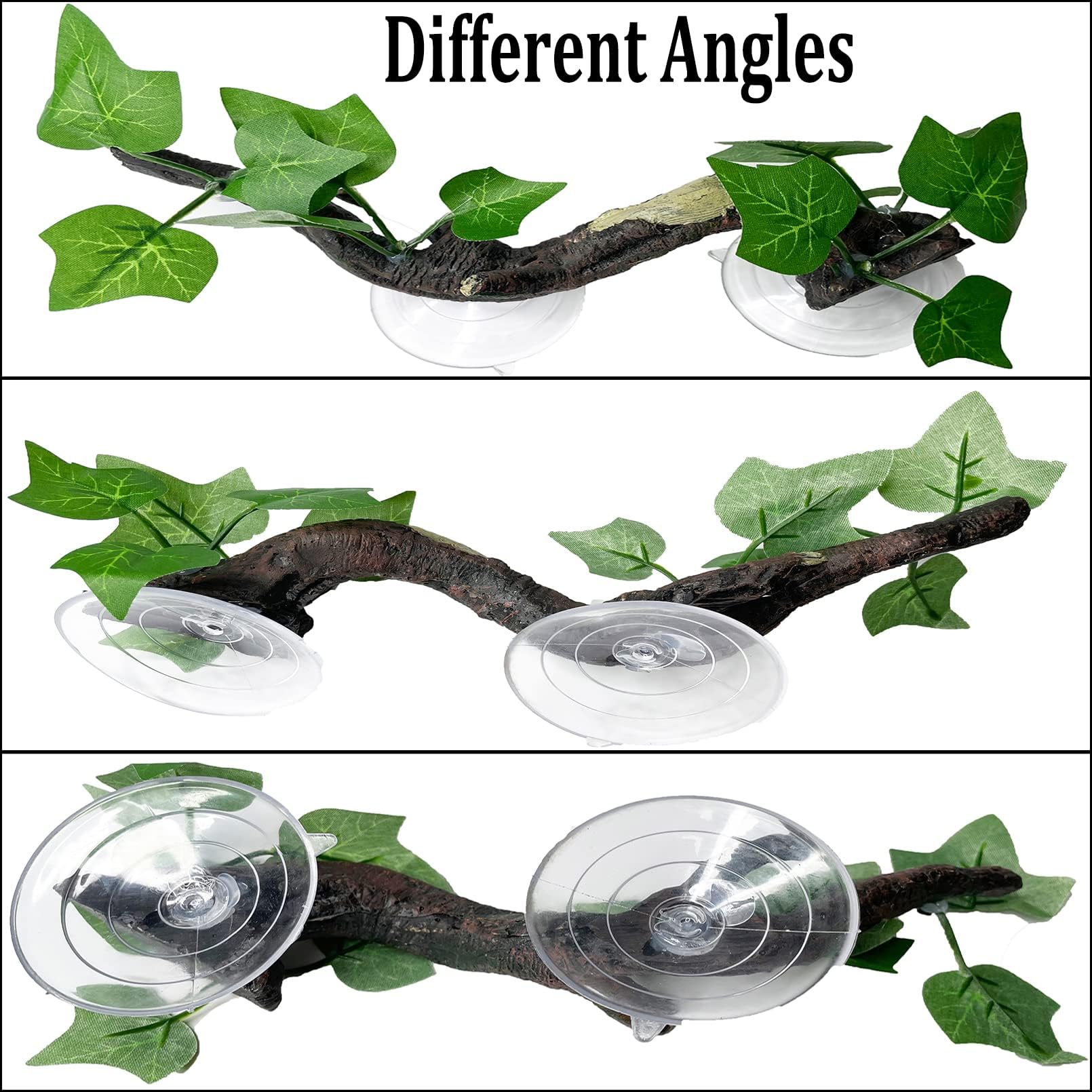 PINVNBY 2 Pack Reptile Corner Branches - Natural Terrarium Plants Decor with Suction Cups for Lizards, Snakes & Amphibians - Perfect for Climbing & Habitat Enrichment in Reptile Tanks