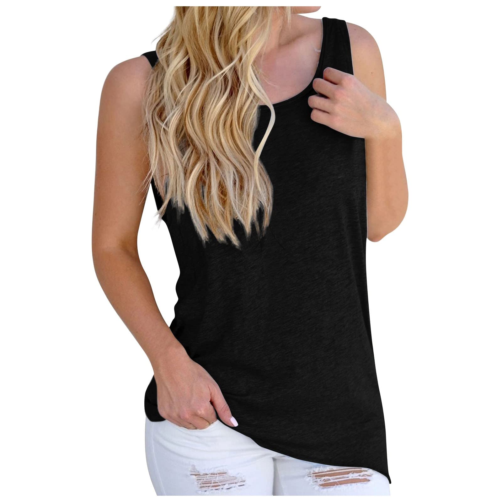 Women's Casual Swing Tank Tops - Sleeveless Loose Fit Work Tunic Shirts for Summer, Yoga & Everyday Wear (Black, Large)
