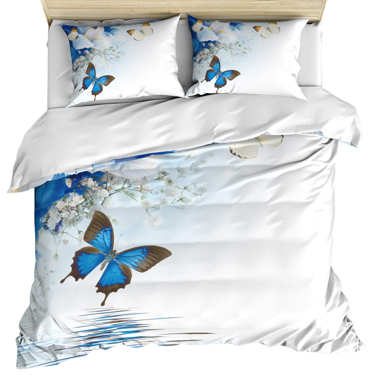California King Size 3-Piece Bedding Set - Ultra Soft Breathable Microfiber Duvet Cover with Pillow Shams, Floral Lily Butterfly Water Surface Design for All Seasons | Perfect for Master Bedroom, Guest Room & Luxury Hotel Decor