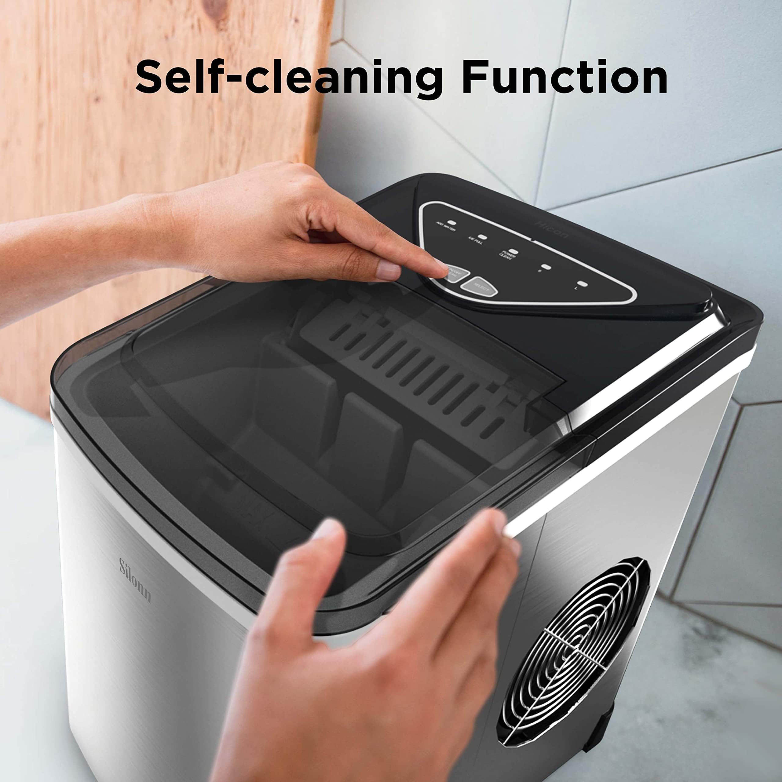 Countertop Ice Maker Machine - 9 Ice Cubes in 6 Minutes, 26lbs/24Hrs, Portable & Self-Cleaning with 2 Bullet-Shaped Ice Sizes - Perfect for Home Kitchen, Office, Bar, Party & Outdoor Gatherings