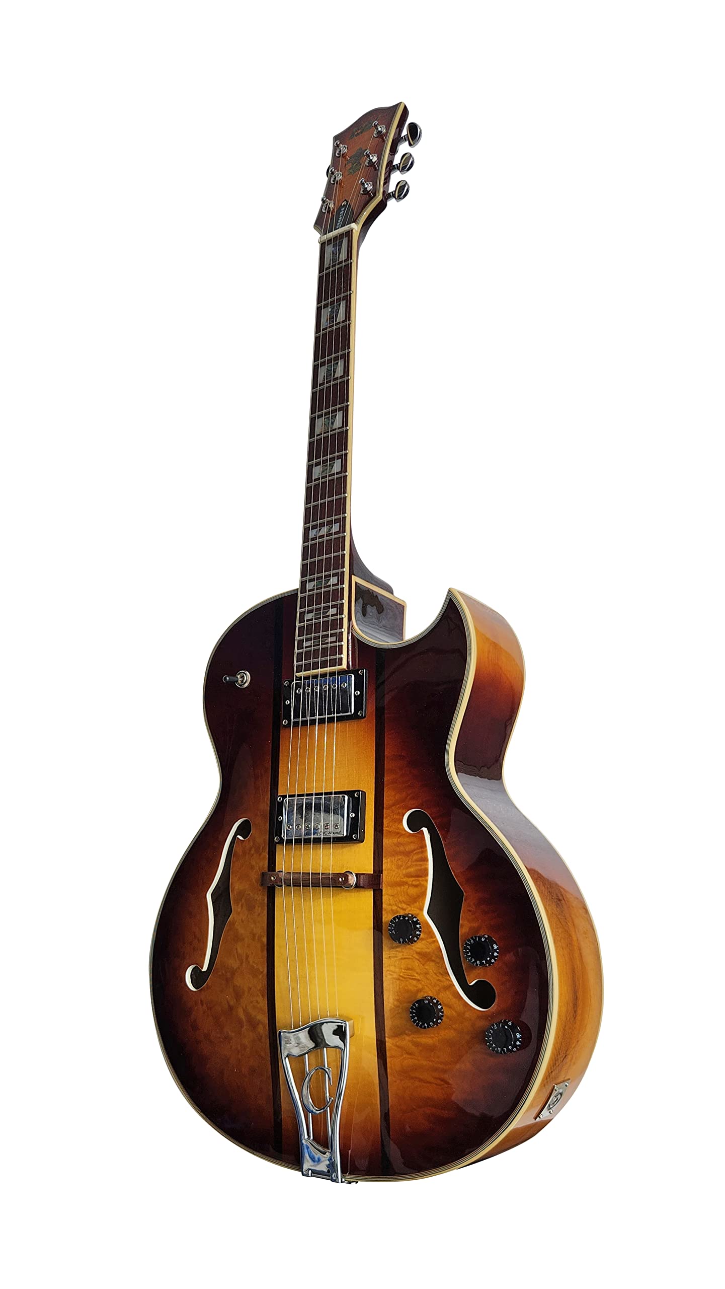 IYV 6 String Semi-Hollow Body Electric Guitar Right Handed Natural Finish (IJZ-500 NA) - Perfect for Jazz, Blues & Rock Performances