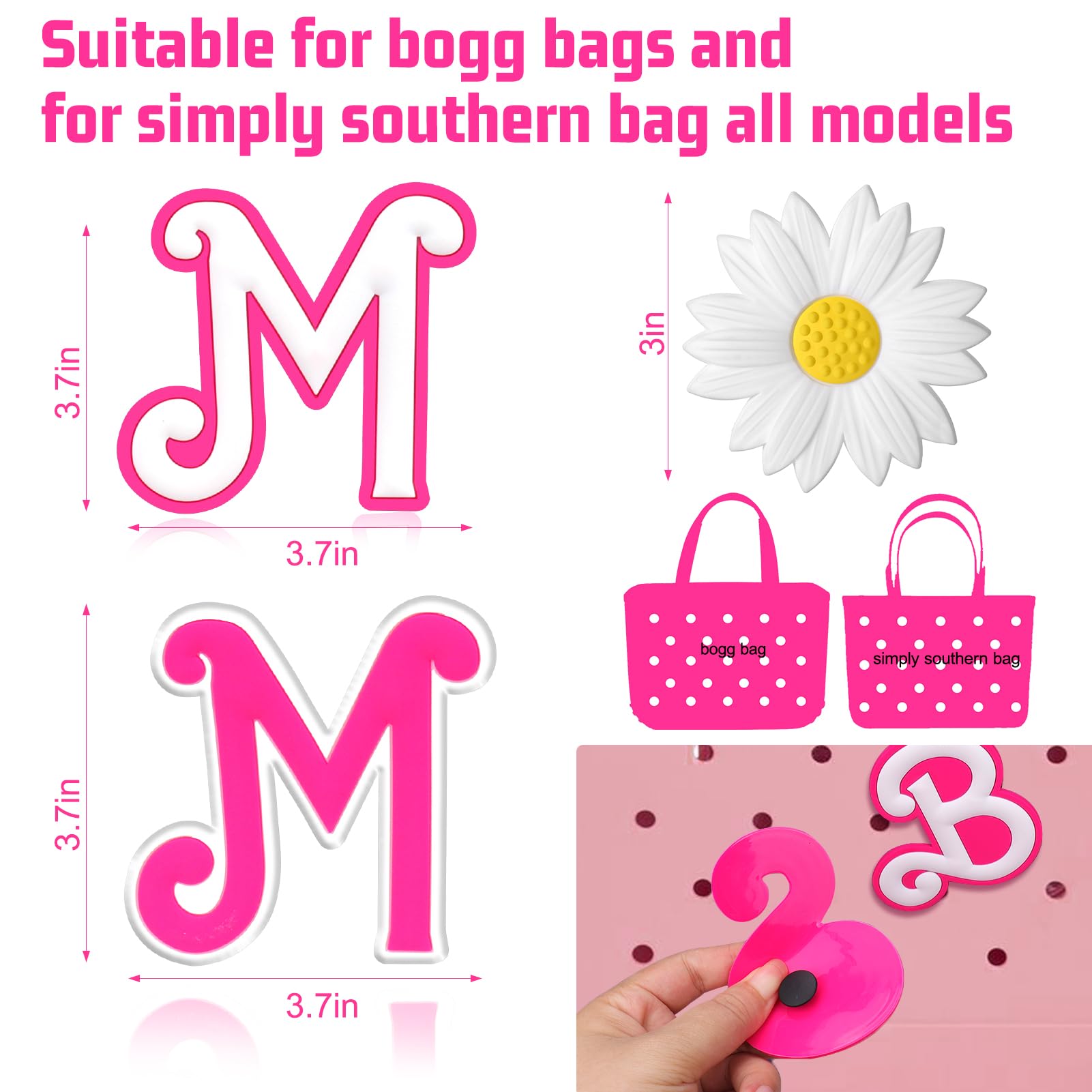 3pcs Pink Letter & Flower Charms for Bogg Bag Accessories | Compatible with Simple Modern Beach Bag | Stylish Decor for Pool, Beach & Summer Outings