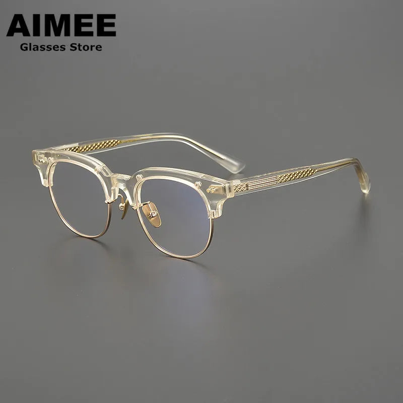 Aimee Unisex Full Rim Round Acetate Eyeglasses 14749 - Stylish & Durable Acetate Frame Glasses for Men & Women - Perfect for Reading, Work, and Everyday Fashion