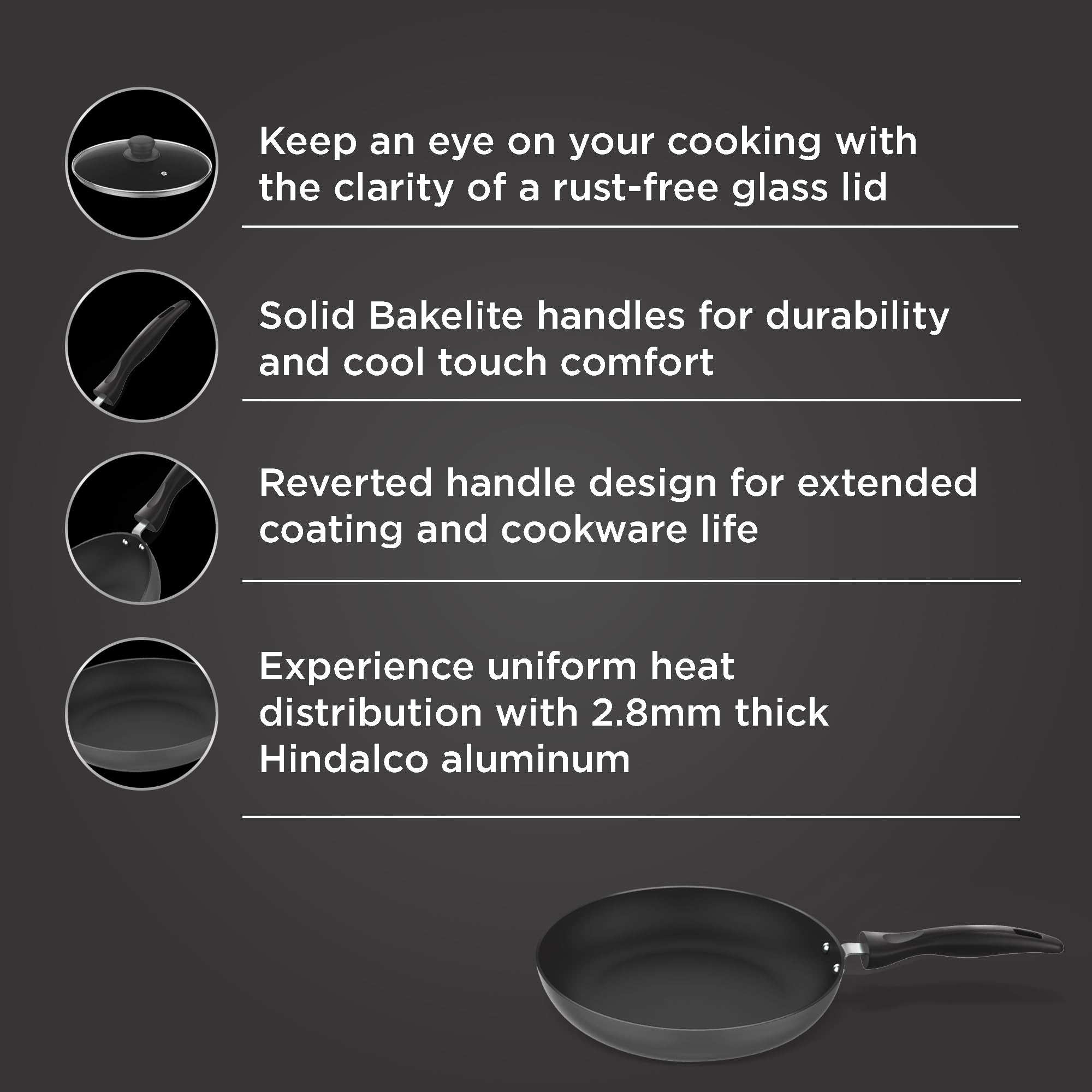 Preethi Daily Collection 24cm Non-Stick Fry Pan - 5 Star Non-Stick Coating, Grey - Perfect for Sauteing, Frying & Cooking Eggs