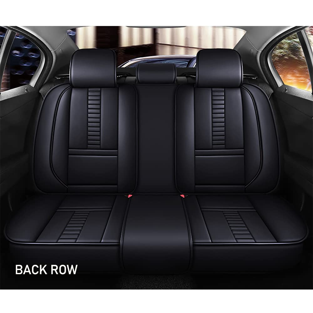 Premium Universal Fit PU Leather Car Seat Covers Set for Chevy Bolt EUV 2023 - Black with Black Line Design, Includes Headrest & Lumbar Support Pillows | Durable Auto Interior Protection for Commuting, Road Trips & Family Travel