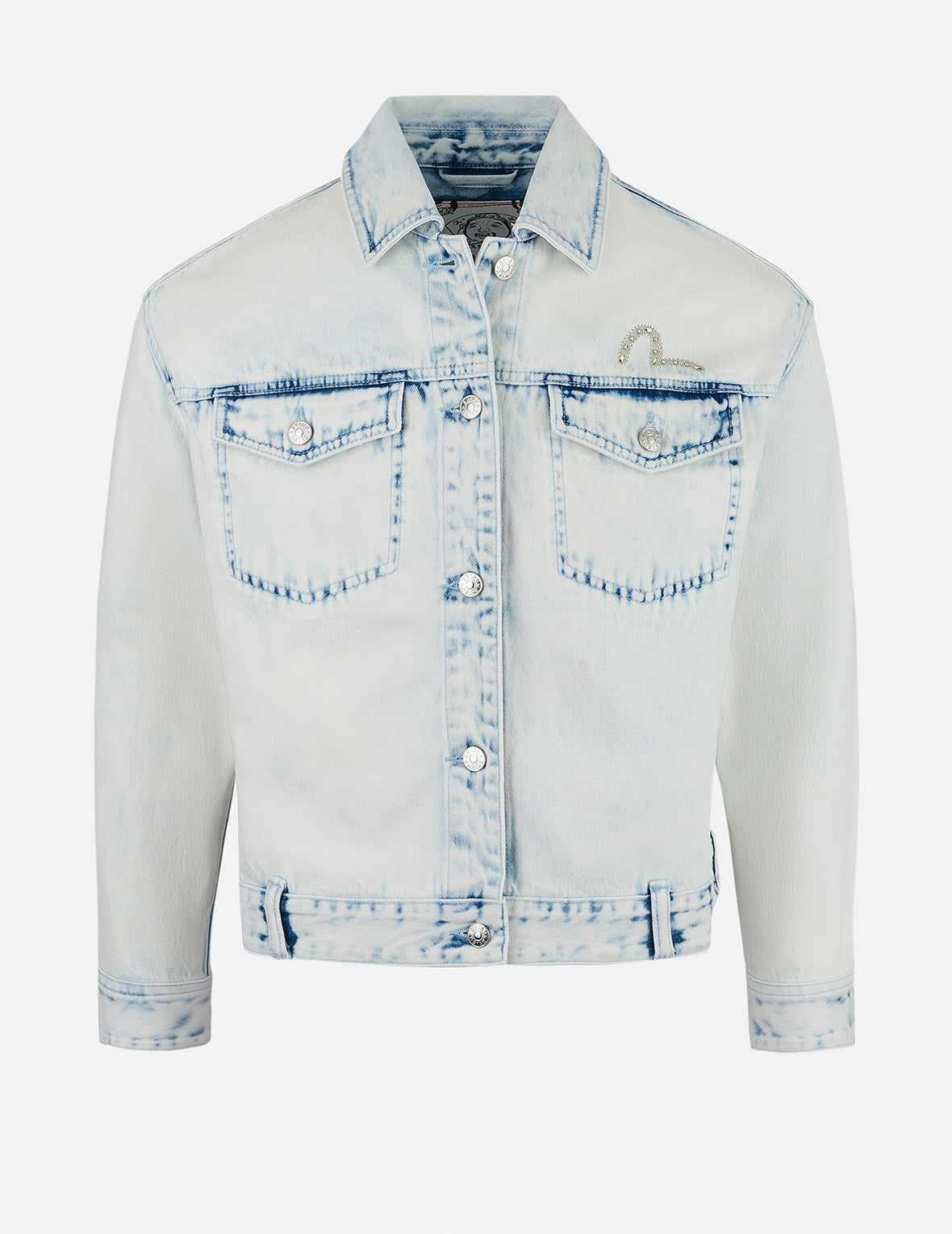 Vintage Bleach Washed Denim Jacket with Kamon Embroidery - Slim Fit Fashion Jacket for Men & Women | Perfect for Casual Outfits, Streetwear & Retro Style