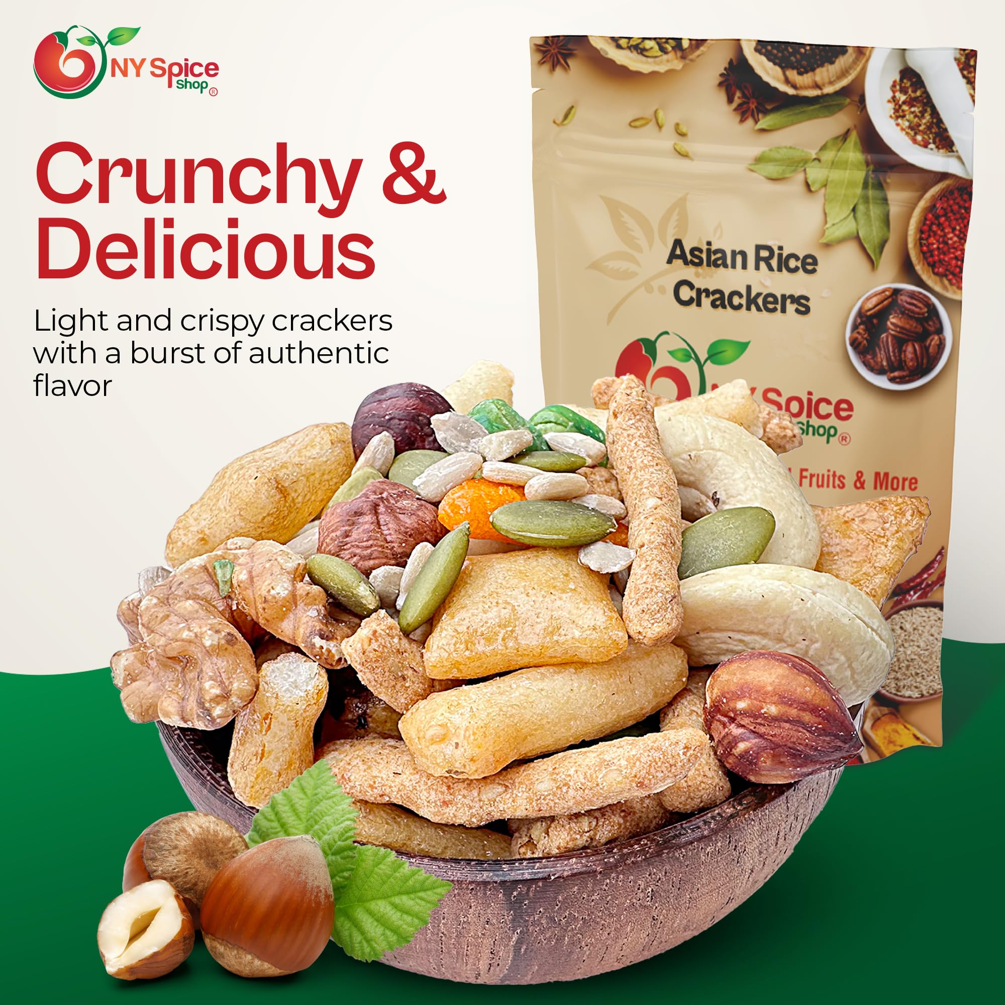 NY Spice Shop Asian Rice Crackers - 3 Pound Bulk Pack of Crunchy, Spicy & Natural Mixed Rice Snacks - Gluten-Free, No Artificial Colors - Perfect for Parties, Movie Nights & Healthy Snacking