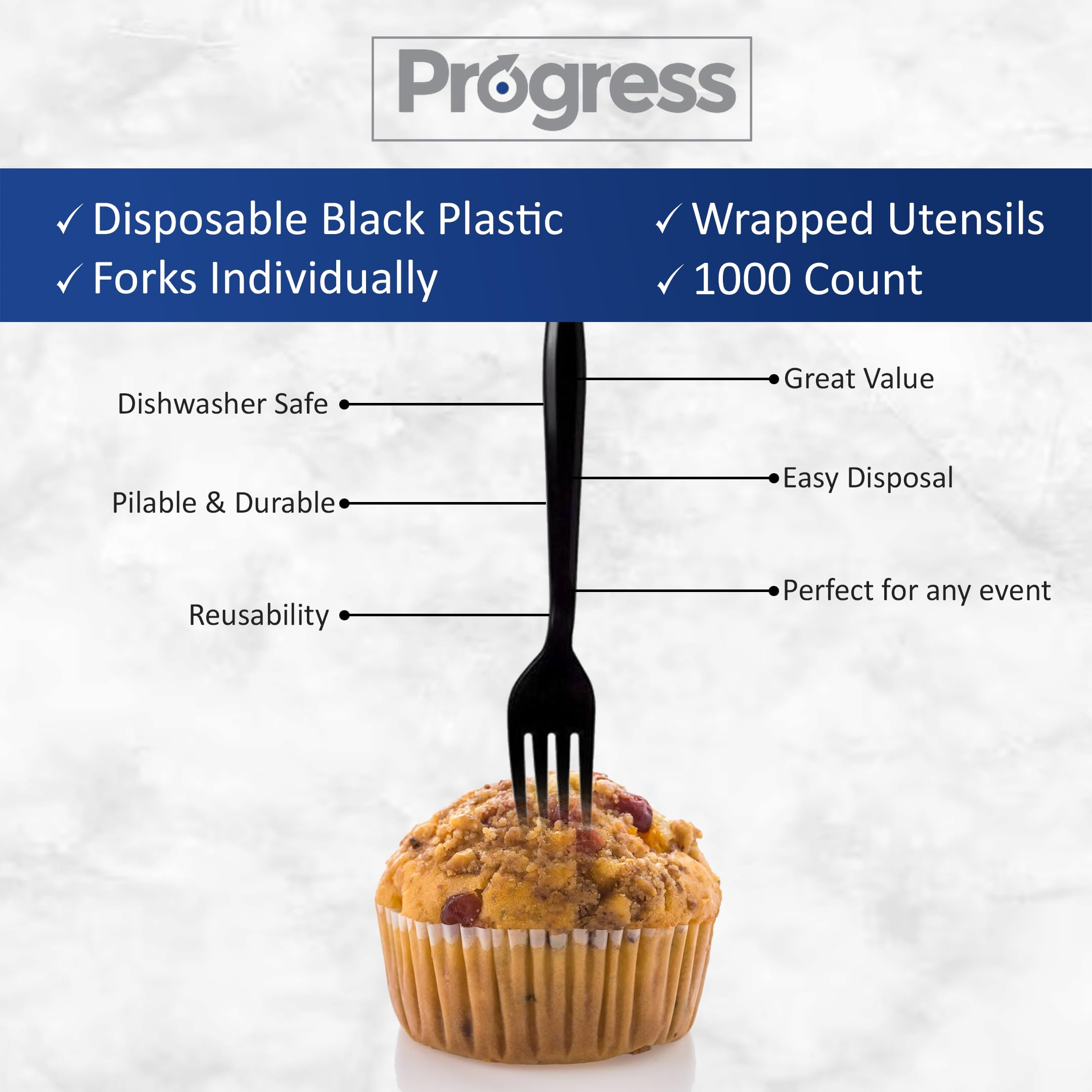 Heavy Duty Black Disposable Plastic Forks - 1000 Count Bulk Pack | Individually Wrapped Cutlery for BBQ, Parties, Catering, Office Events & Restaurants | Durable & Eco-Friendly Disposable Utensils for Outdoor Dining, Picnics & Large Gatherings