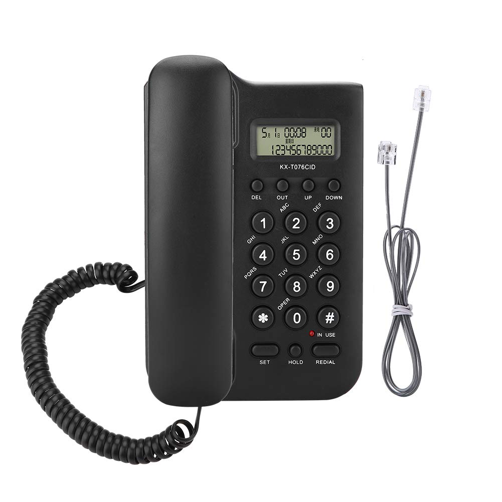 Wired Desktop Wall Phone with Cord, Elderly-Friendly Landline Phone, Black Wall-Mounted Home & Hotel Phone for Clear Communication