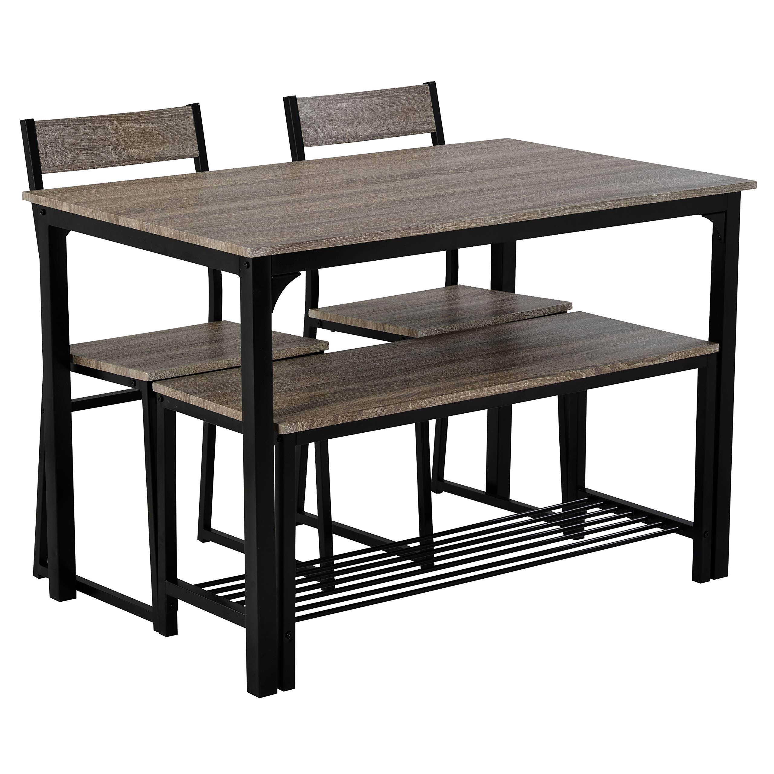 LZ LEISURE ZONE 4-Piece Dining Table Set with 2 Chairs & Bench - Modern Kitchen Table and Chair Set for Home Dining Room (Gray) | Perfect for Small Spaces, Family Meals, and Entertaining Guests
