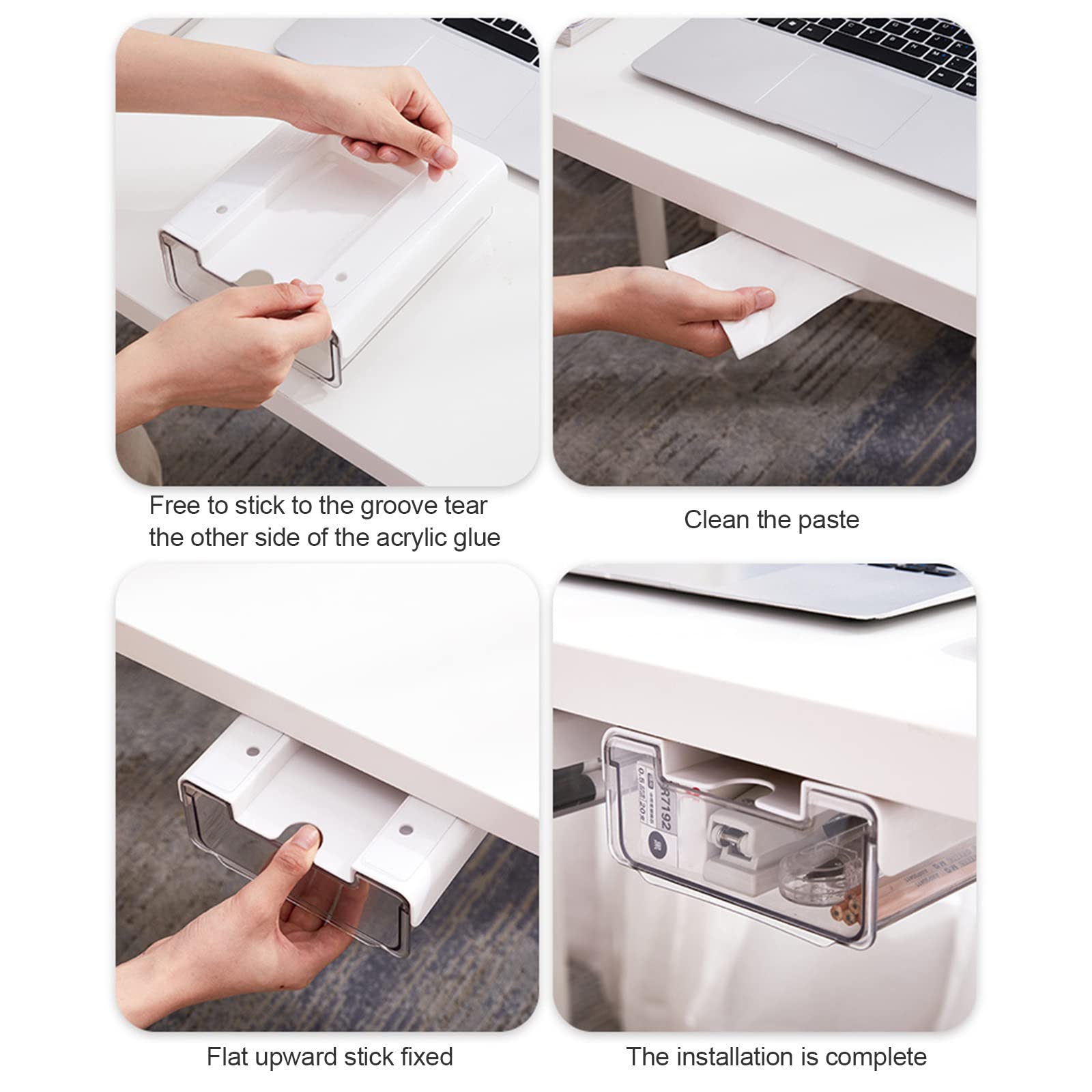 2-Pack Under Desk Drawer Organizer with Self-Adhesive Mount - Slide-Out Storage for Office & Home - Perfect for Organizing Stationery, Files & Small Items (Space-Saving Desk Solution)