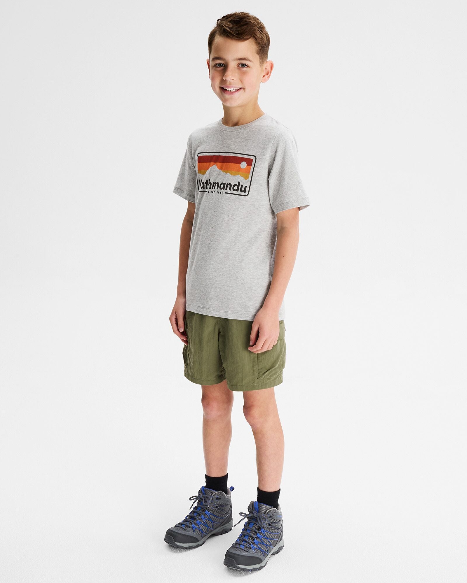 Vintage '70s Logo Boys' Organic Cotton T-Shirt - Light Grey Marle - Retro Style for Casual Wear & Everyday Outfits