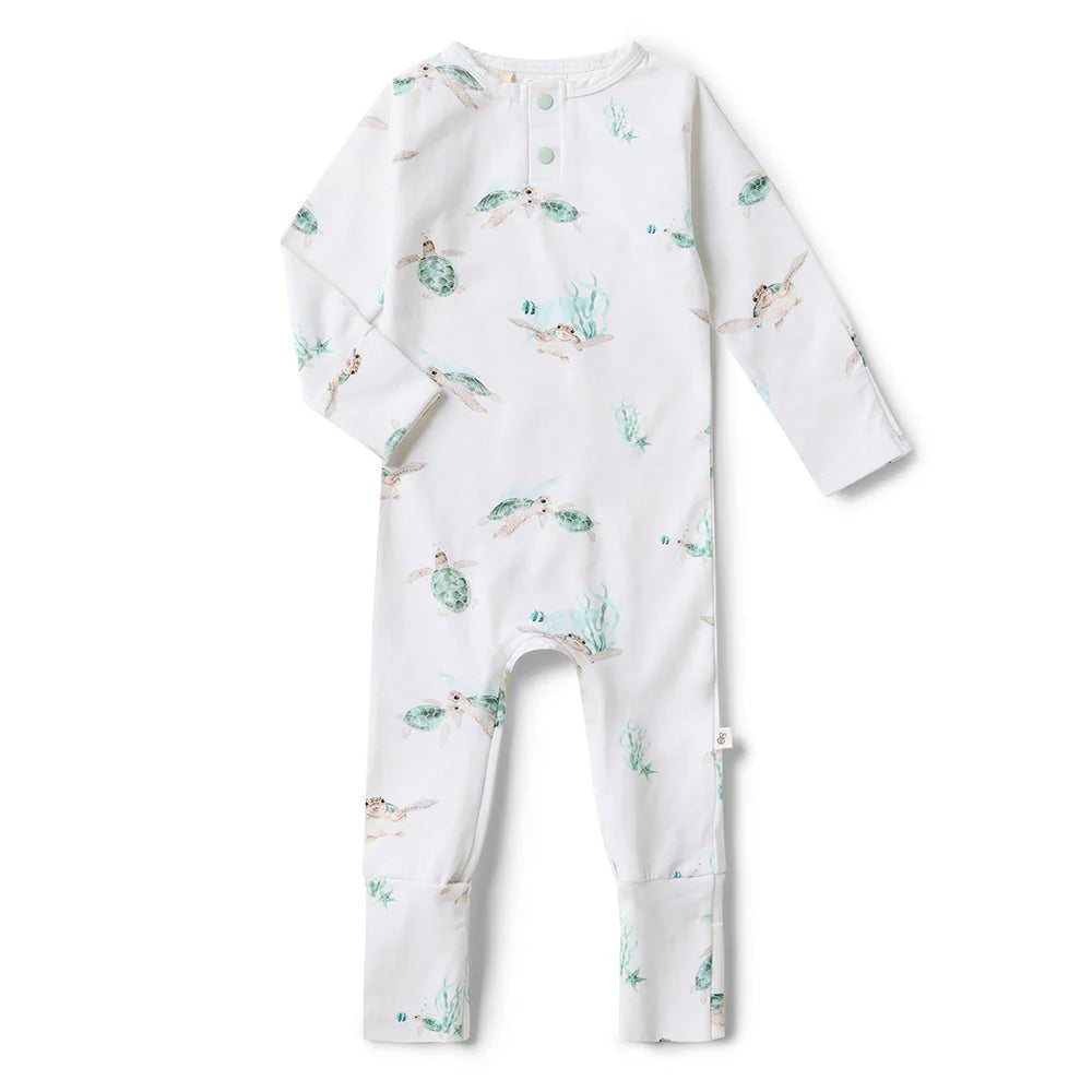 Organic Baby Grow Suit - Snuggle Hunny Soft Cotton Turtle Print Bodysuit for Newborns & Infants | Perfect for Playtime, Naptime & Photo Shoots