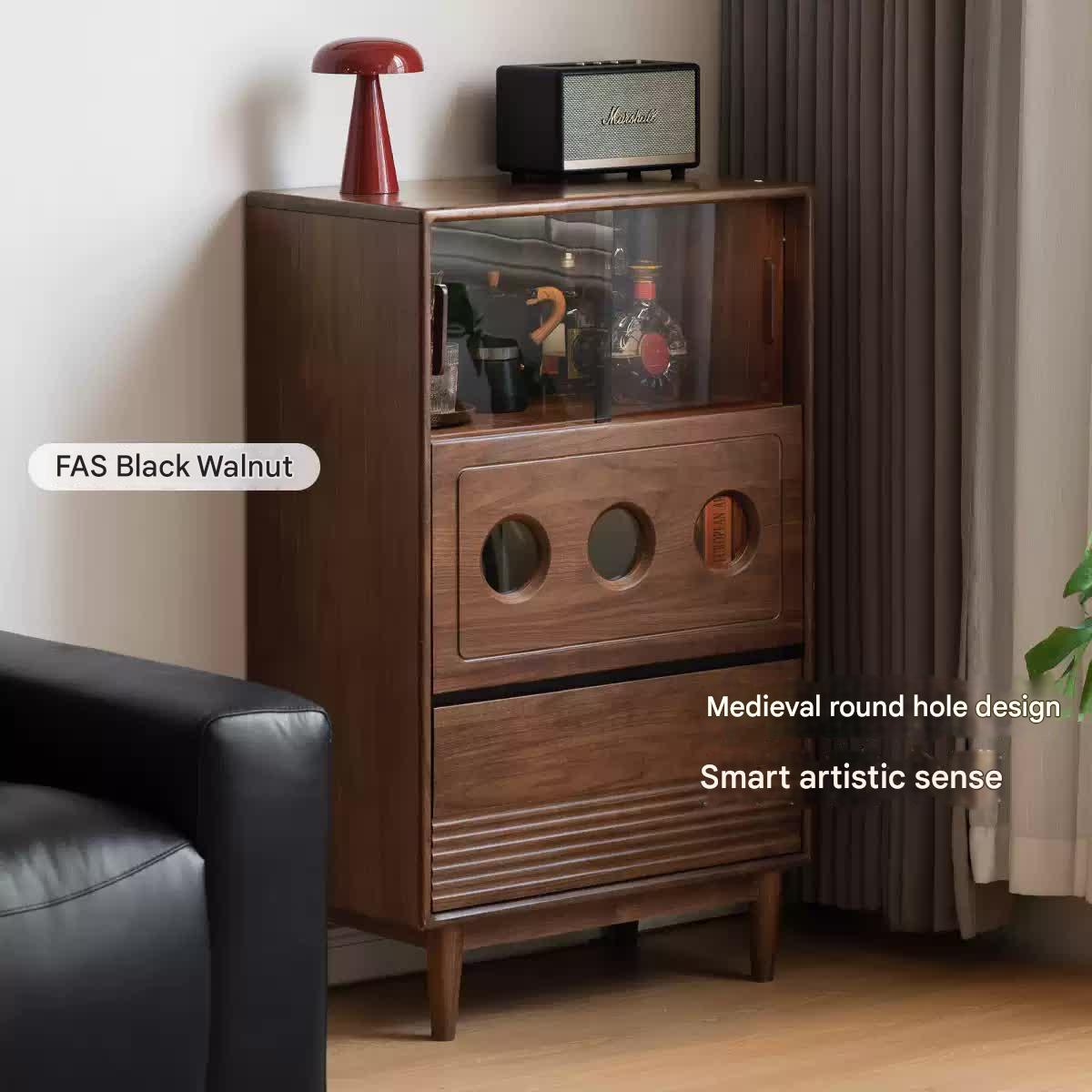 Vintage Black Walnut Solid Wood Antique Locker Retro Side Cabinet - Rustic Storage for Bedroom, Living Room & Entryway