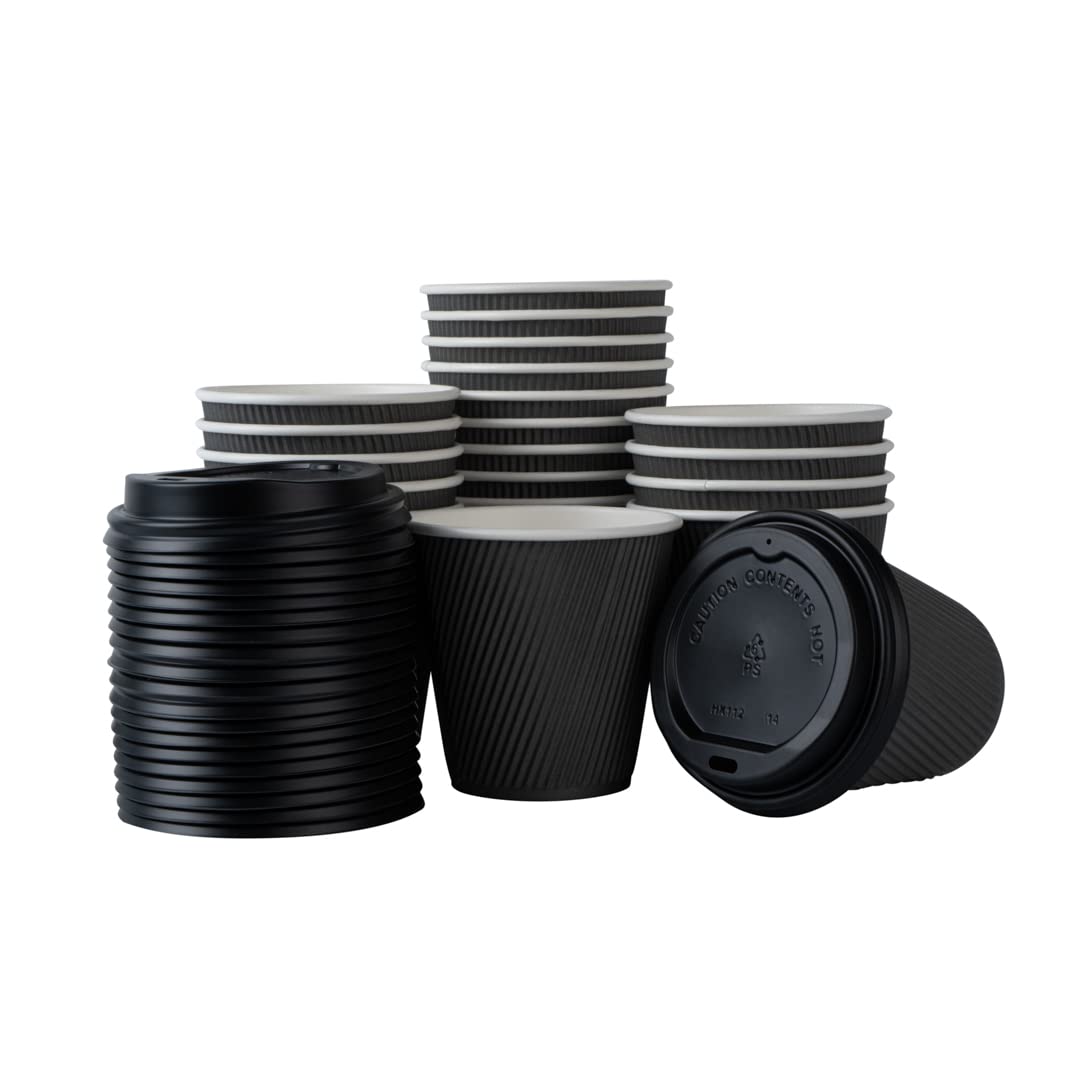 8oz Insulated Coffee Cups with Lids (20 Pack) - Leakproof & Non-Slip Gray Disposable Paper Cups for Hot Beverages - Perfect for Coffee, Tea, Hot Cocoa & Lattes at Cafes, Offices or Home Use