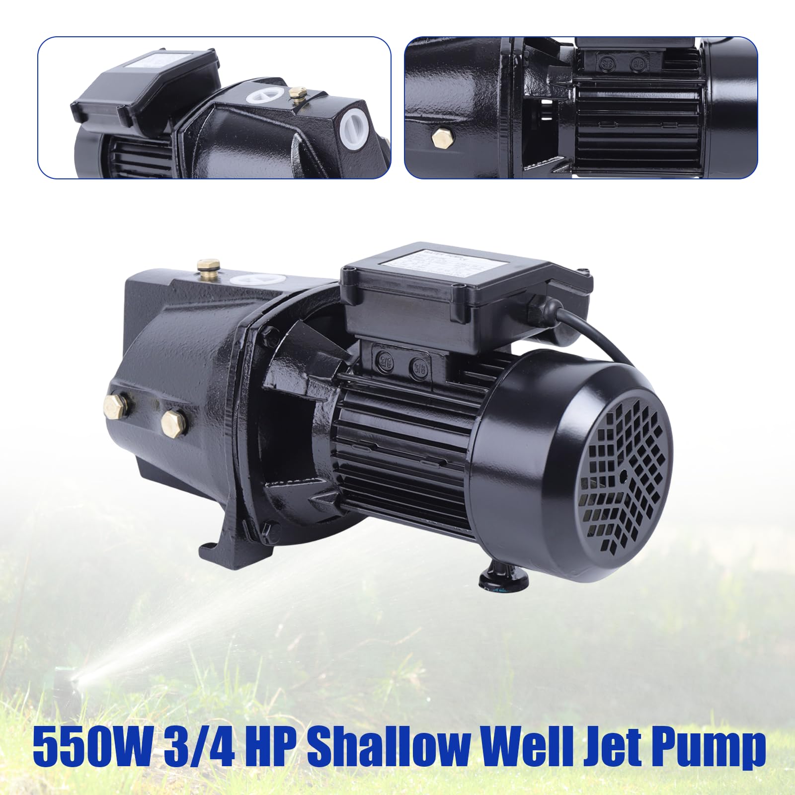 TBVECHI 3/4 HP Shallow Well Jet Pump with Adjustable Pressure Switch - 550W Cast Iron Water Pump for Home, Garden, Farm & Pool Use - Heavy Duty Shallow Well Pump for Irrigation, Lawn Watering & Household Water Supply (US Stock)