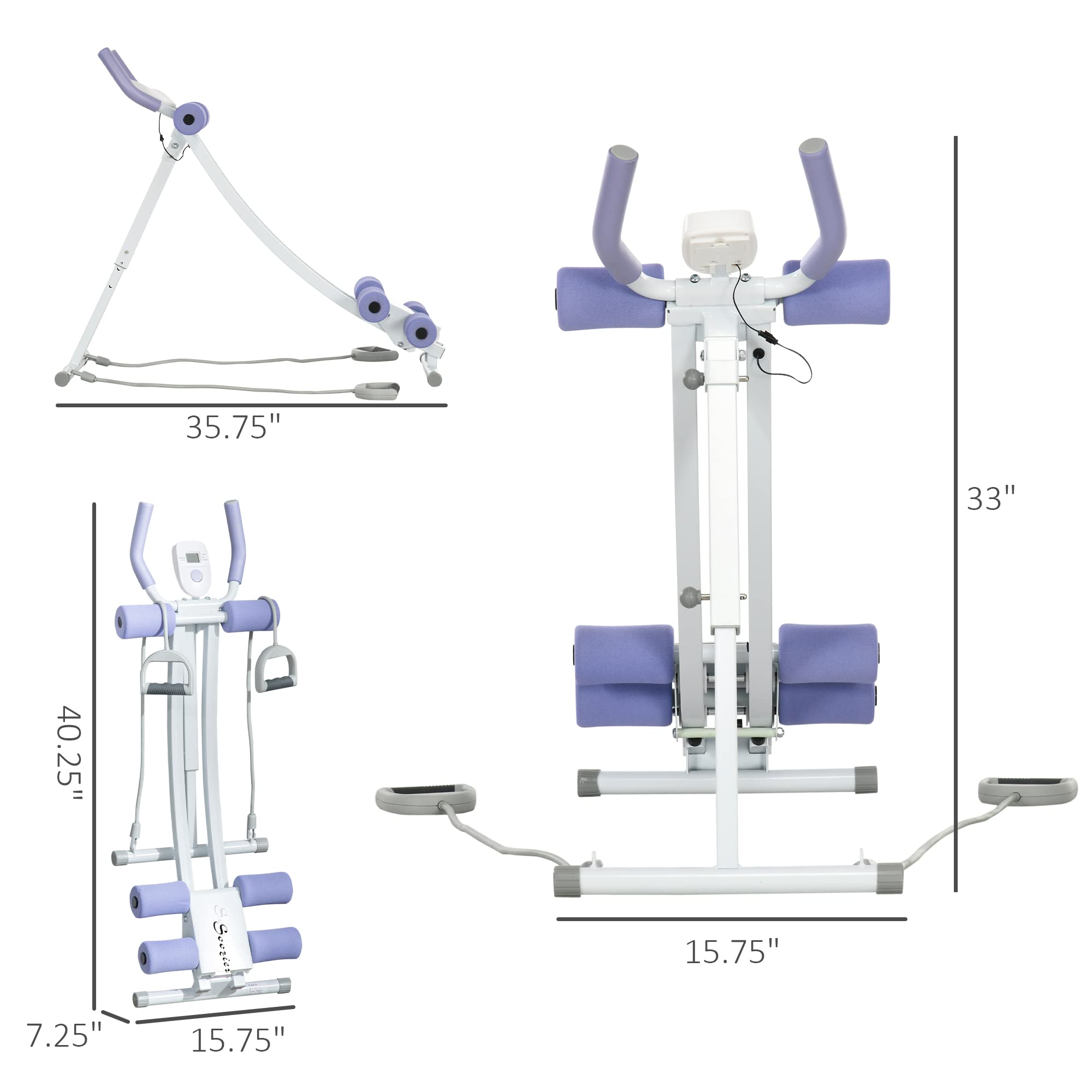 Soozier Foldable Ab Machine with Resistance Bands - Adjustable Ab Trainer for Core, Abs & Stomach Workouts - Perfect for Home Gym, Office & Fitness Enthusiasts