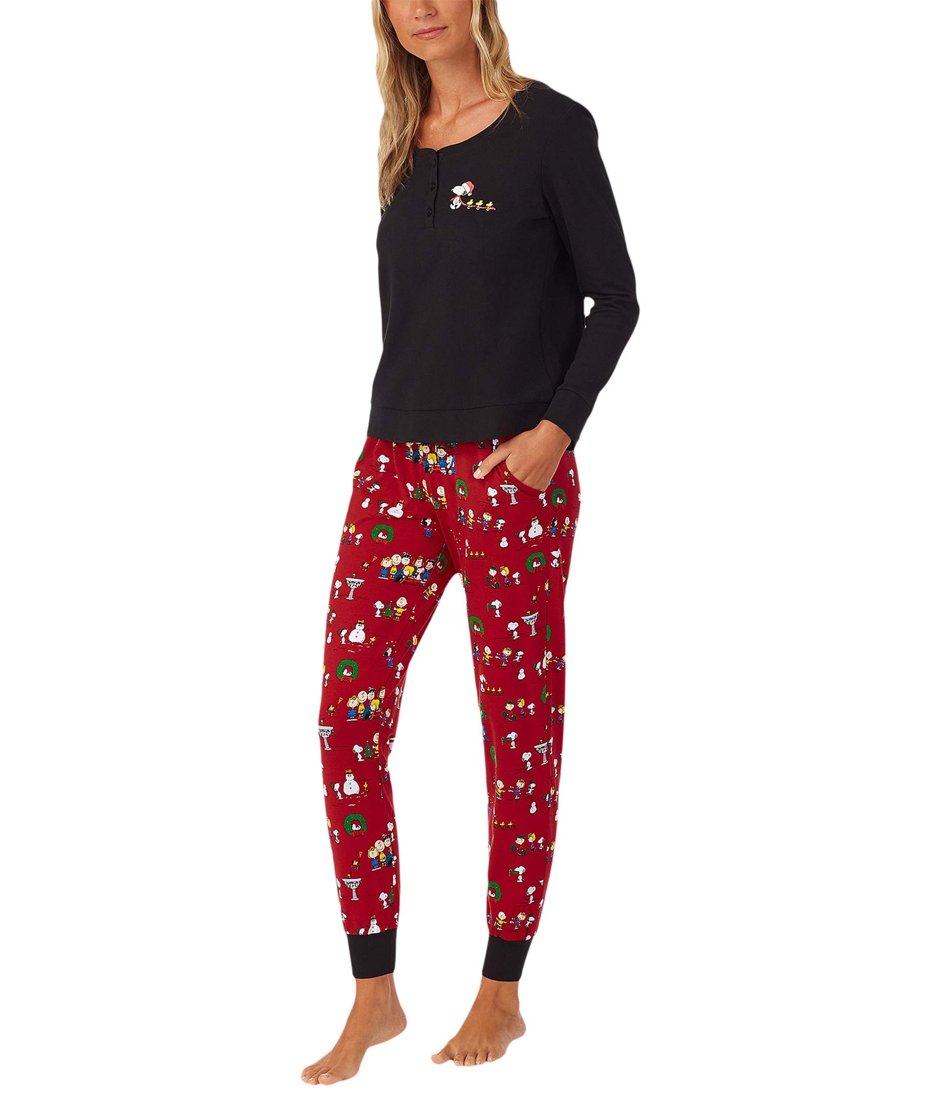 BedHead - Long Sleeve Top & Jogger Pajama Set - Peanuts Winter Fun Print - Medium Size - Cozy Sleepwear for Women & Girls - Perfect for Cold Weather, Lounging and Holiday Gifts