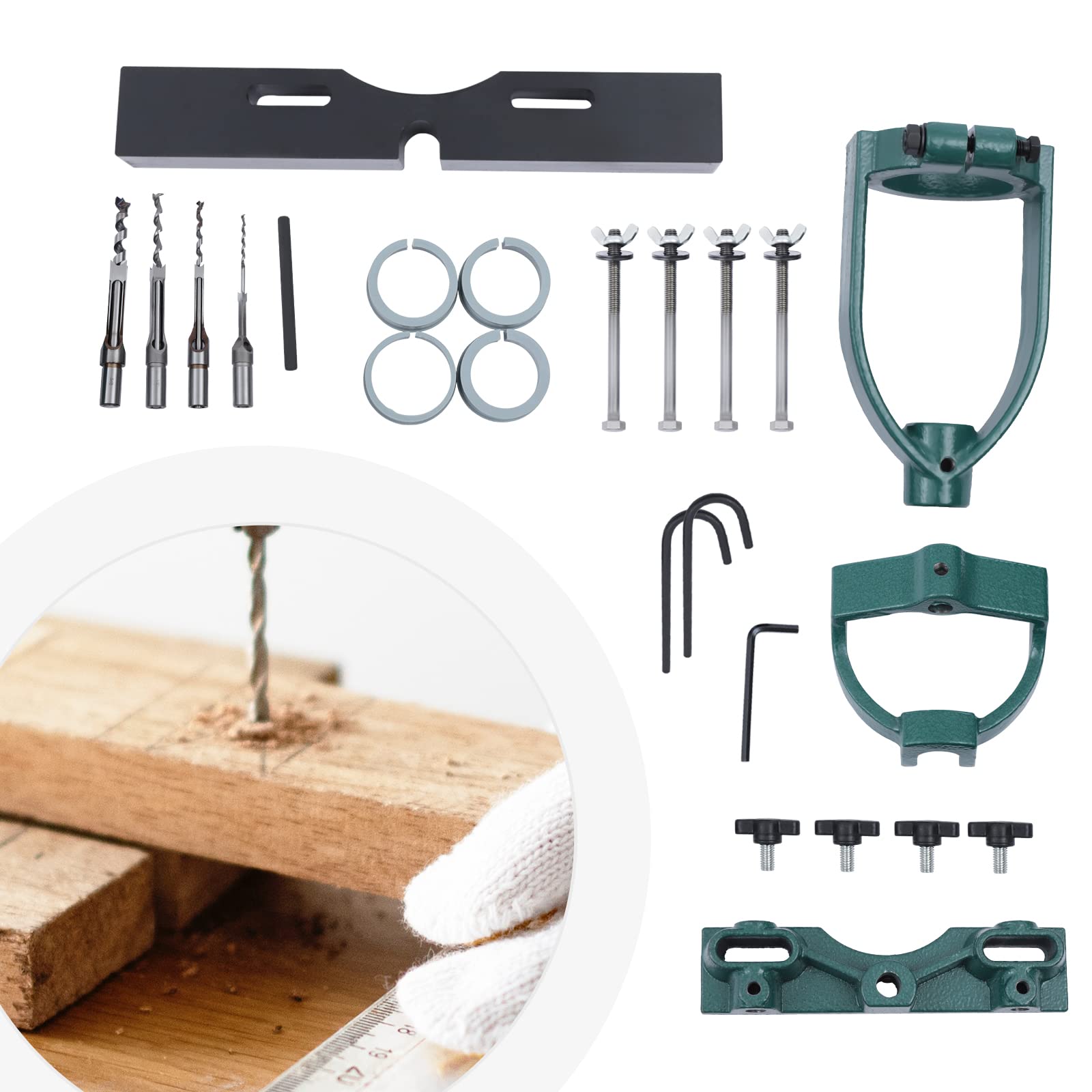 Drill Press Mortising Attachment - Square Hole Chisel Kit for Woodworking | Bench Drill Locator Set & Mortising Machine (Style B) | Perfect for Cabinet Making, Furniture Joinery & DIY Wood Projects