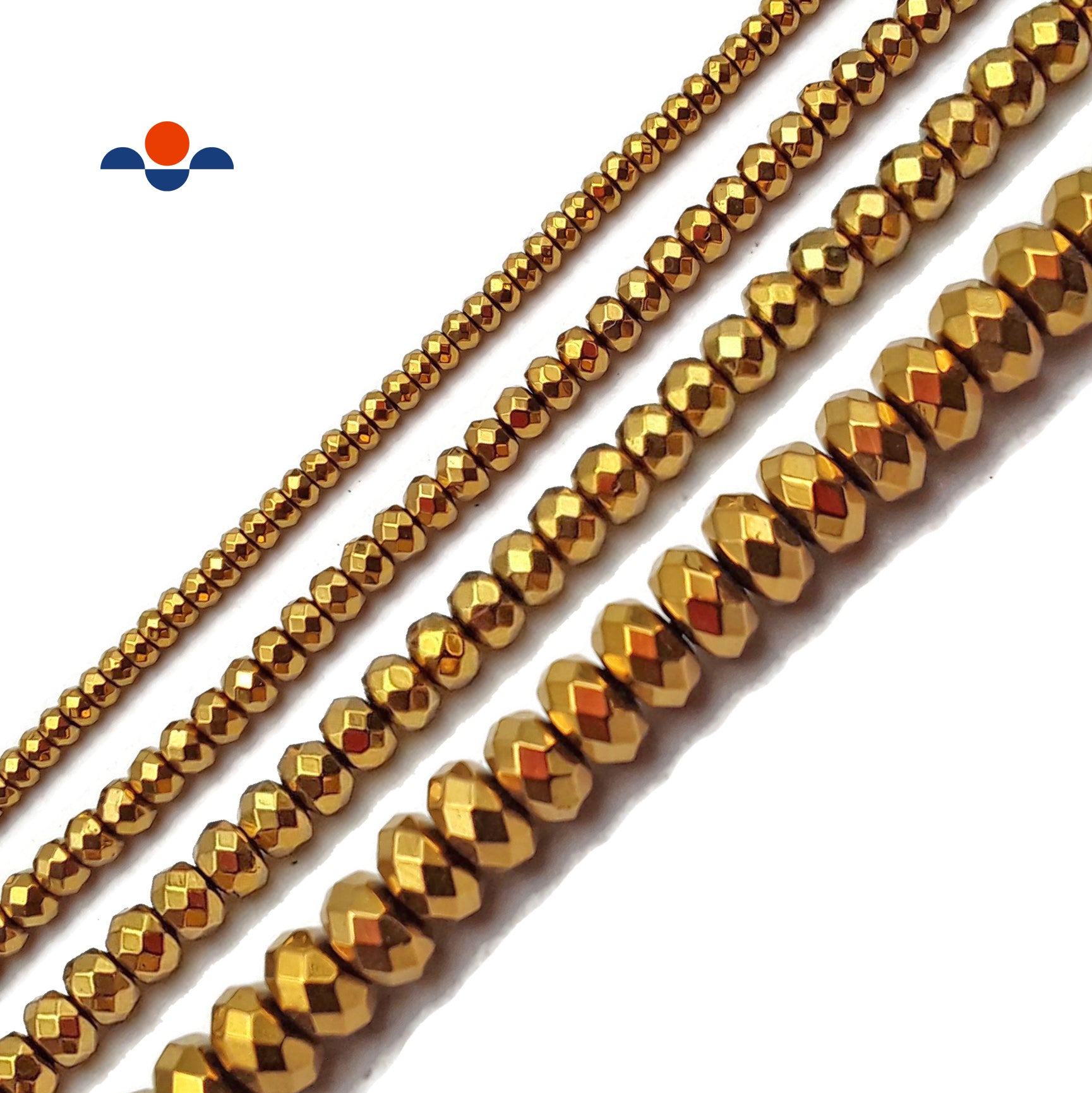 Premium Gold Hematite Faceted Rondelle Beads - 2x3mm, 3x4mm, 4x6mm, 5x8mm Sizes - 15.5 Inch Strand for Jewelry Making, DIY Bracelets, Necklaces & Craft Projects
