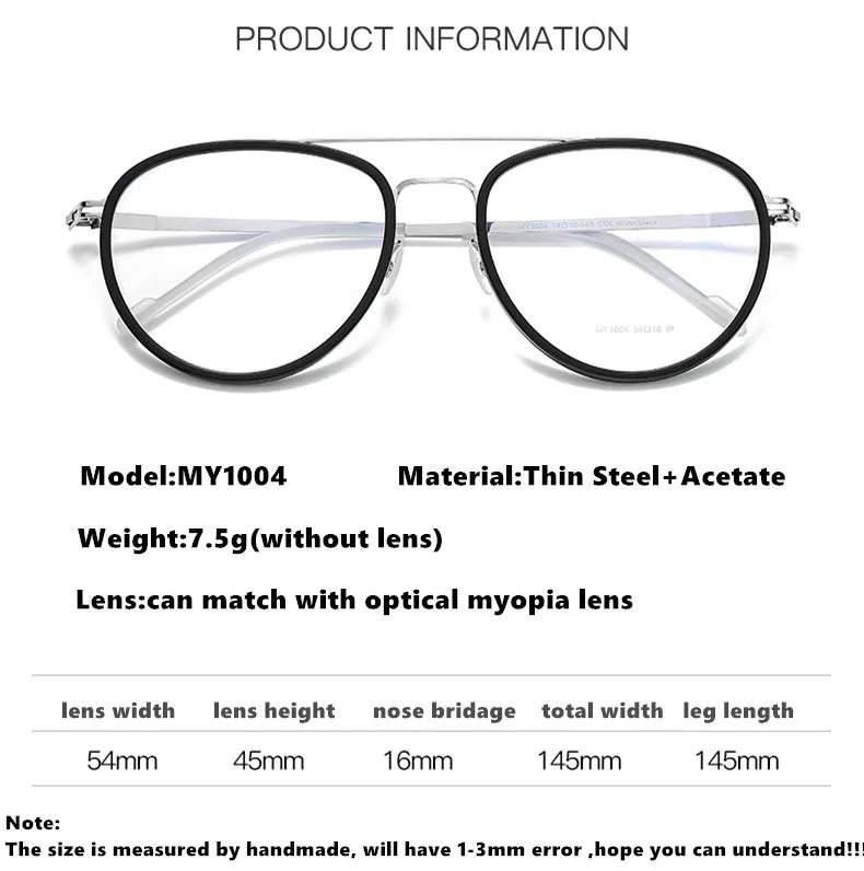 Stylish Unisex Oval Full Rim Double Bridge Acetate & Steel Eyeglasses Frame 1004 - Perfect for Work, Reading, and Everyday Fashion