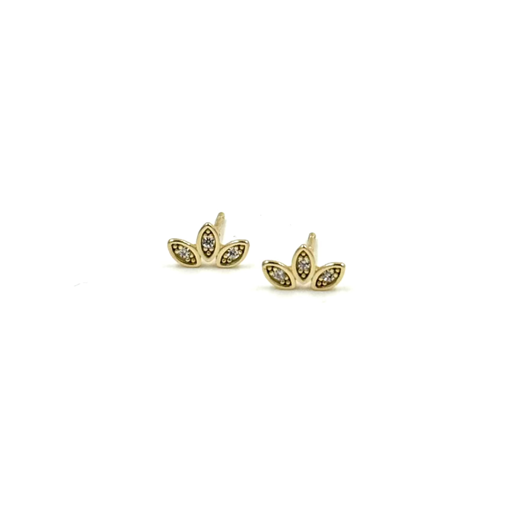 Ashley Gold Sterling Silver Gold Plated Triple Leaf CZ Stud Earrings for Women - Elegant Cubic Zirconia Jewelry for Party, Wedding & Everyday Wear