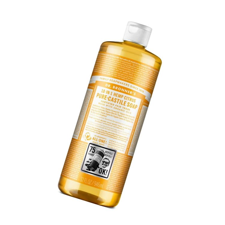Dr. Bronners Organic Citrus Liquid Castile Soap - 32 oz | All-Natural Body Wash, Shampoo & Household Cleaner | Vegan, Cruelty-Free for Face, Hair & Home Use