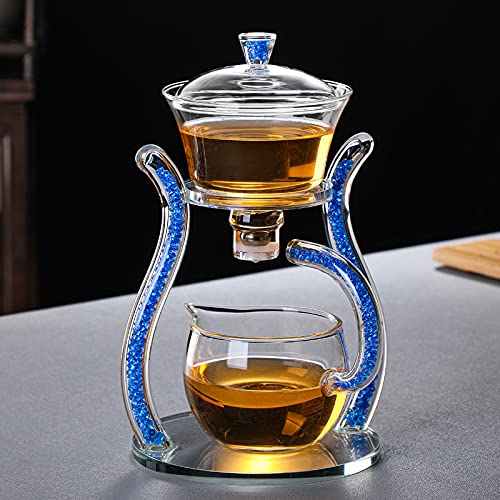 RORA Semi-Automatic Rotating Glass Teapot Set with Infuser - Kungfu Tea Maker for 6 Cups - Perfect for Home, Office & Gift Giving - Elegant Lazy Tea Brewing Experience