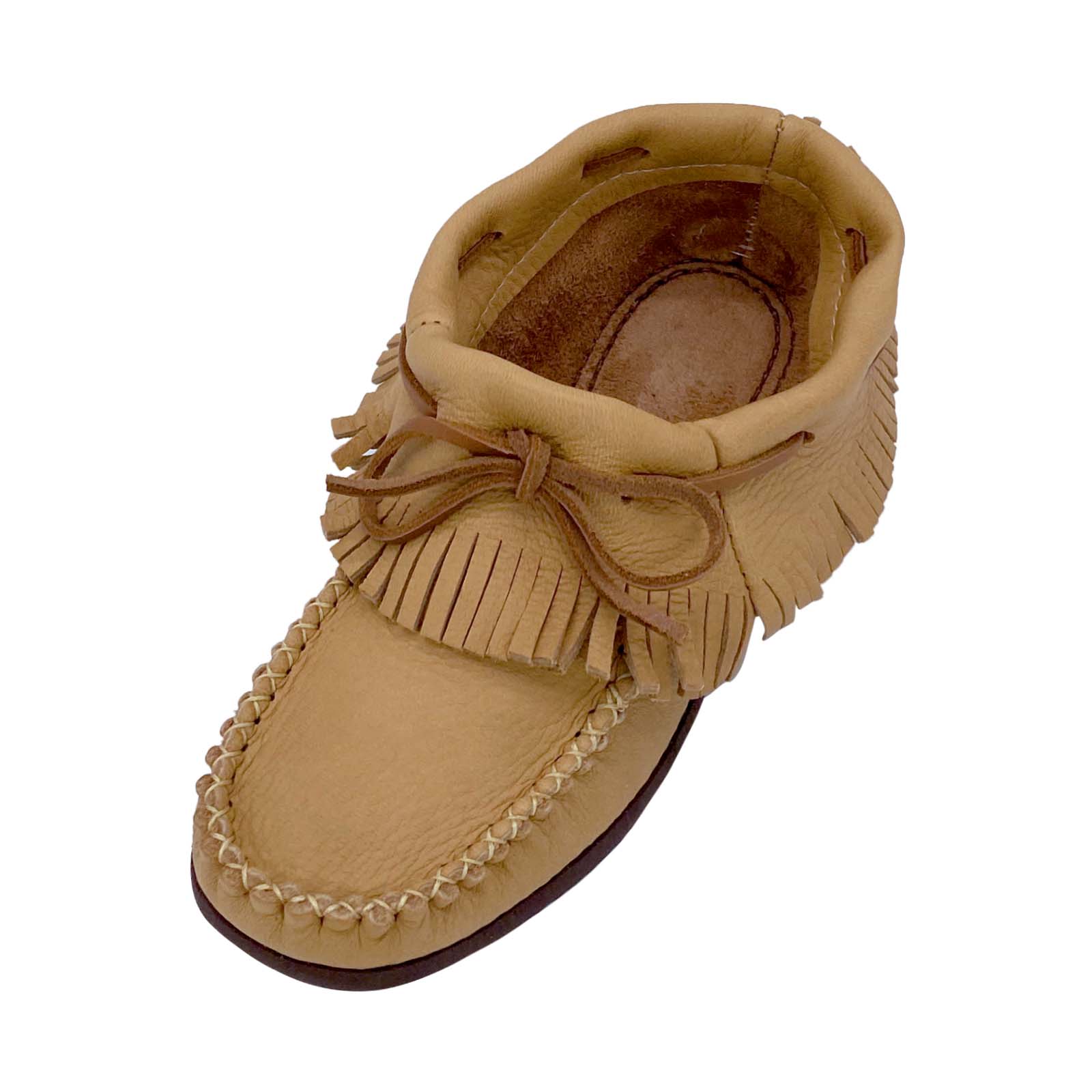 Women's Soft Moose Hide Leather Moccasins with Rubber Sole & Fringed Design - Comfortable Indoor/Outdoor Slip-On Shoes for Casual Wear & Home Use