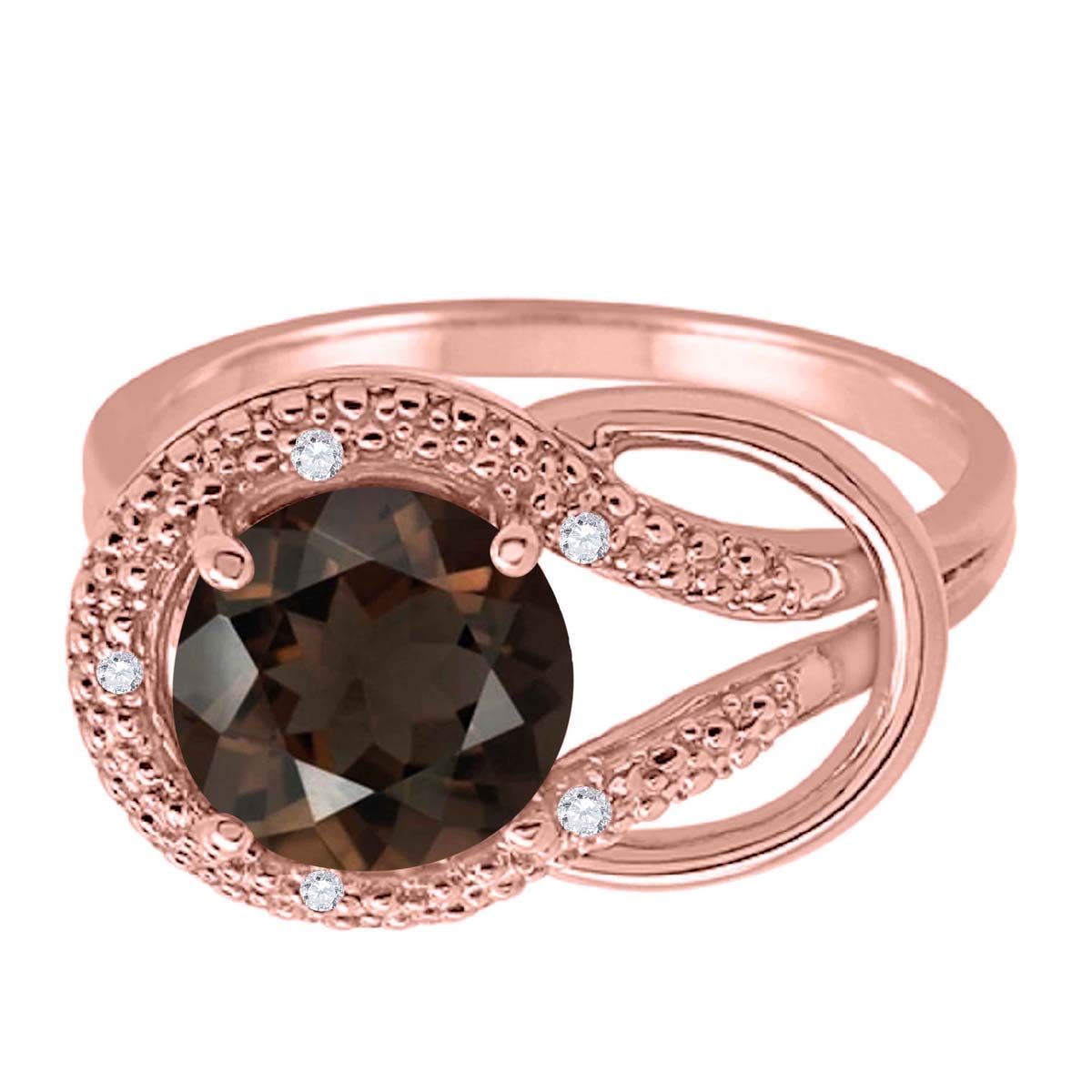 1.85 Carat Smoky Quartz & Diamond Love Knot Ring for Women - 10K Rose Gold Prong Setting | Elegant Promise Ring, Anniversary Gift & Wedding Jewelry