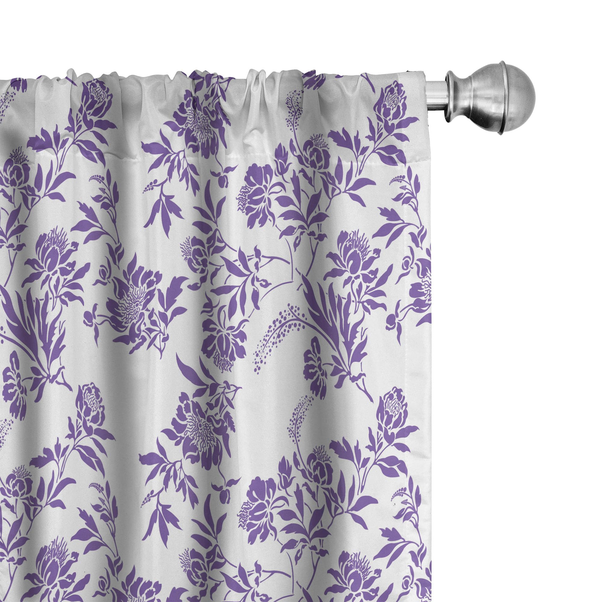 Ambesonne Floral Curtains - Abstract Lilac Posies Design, 2 Panel Set for Living Room & Bedroom (28x84 Inches, Violet White) | Light Filtering Window Treatments for Home Decor & Seasonal Plant Theme