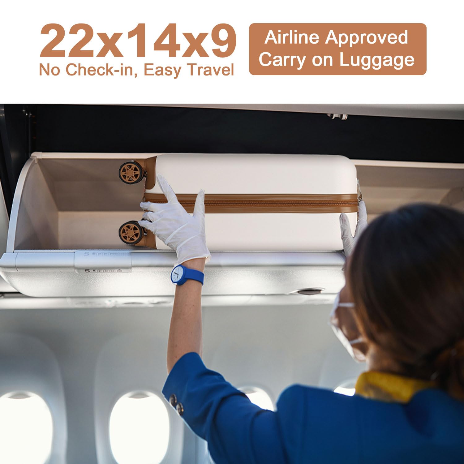 Kono 20 Inch Carry On Luggage - Airline Approved Lightweight Hardside Suitcase with 360° Spinner Wheels & TSA Lock (Cream White) - Perfect for Business Travel, Weekend Getaways & International Flights