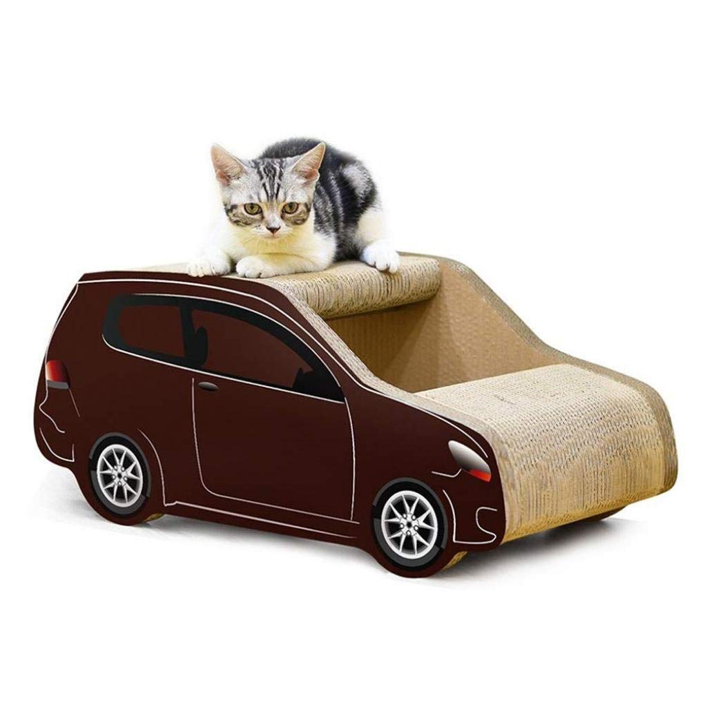 Brown Car-Shaped Cat Scratcher - Corrugated Cardboard Scratching Board & Lounge Bed Toy House for Cats | Durable Pet Furniture for Play, Rest & Nail Care | Perfect for Home, Office & Pet-Friendly Spaces