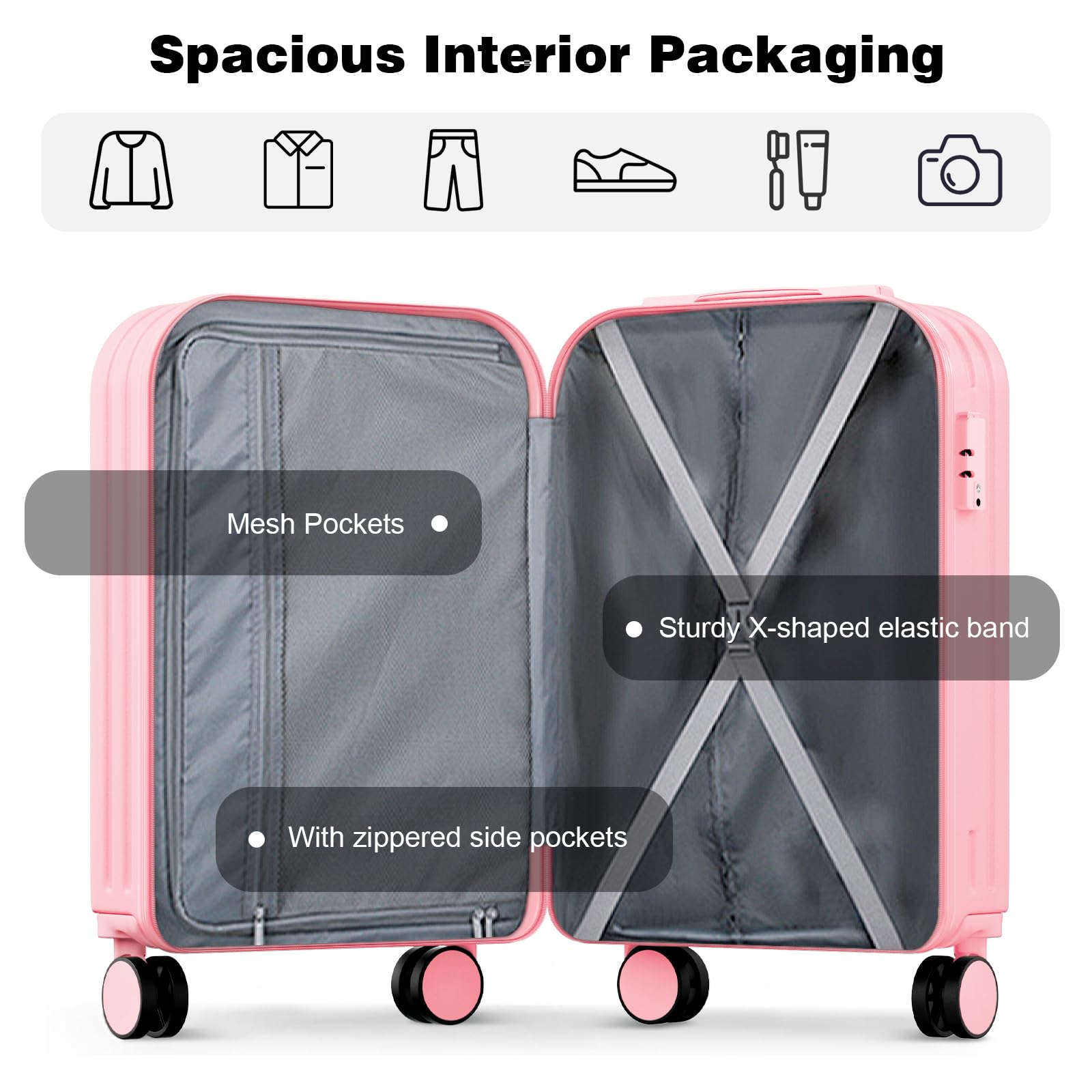 AnyZip 20 Inch Carry On Luggage - Airline Approved TSA Lock Lightweight Hard Shell Suitcase (22x14x9 Inches) with 360° Spinner Wheels - Perfect for Women & Kids Travel, Business Trips & Weekend Getaways (Pink ABS PC)