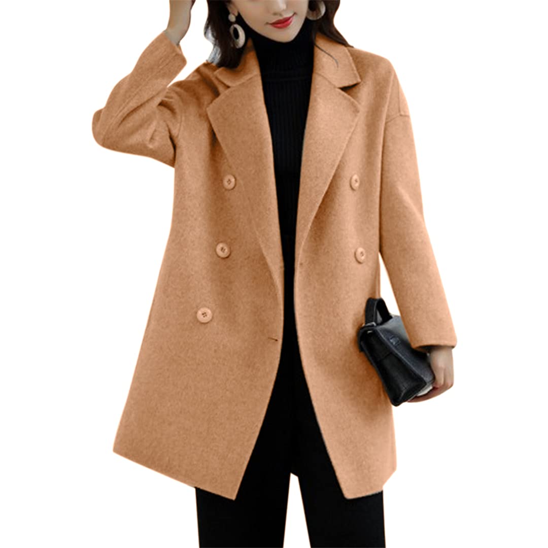 Women's Double Breasted Mid-Length Coat - Solid Black Korean Style Winter Trench Coat with Full Sleeves | Perfect for Office Wear, Business Casual, and Fall/Winter Fashion Outfits