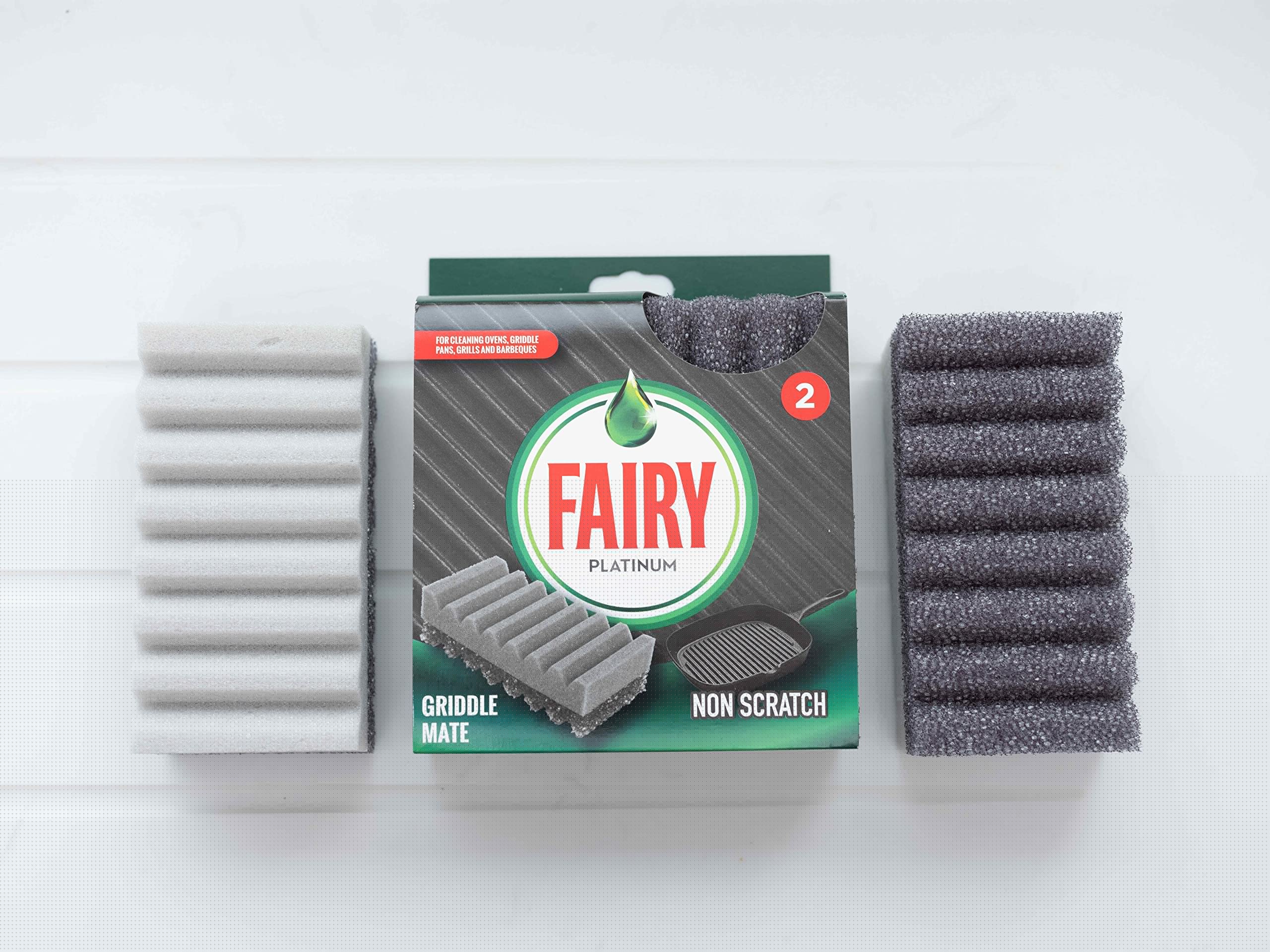 Addis Fairy Platinum Non-Scratch Dual Scourer for Oven Racks, BBQ Grills, Griddle Pans & Plates - Heavy Duty Cleaning Sponge (2-Pack, Grey) - Perfect for Kitchen, Camping & Outdoor Cooking