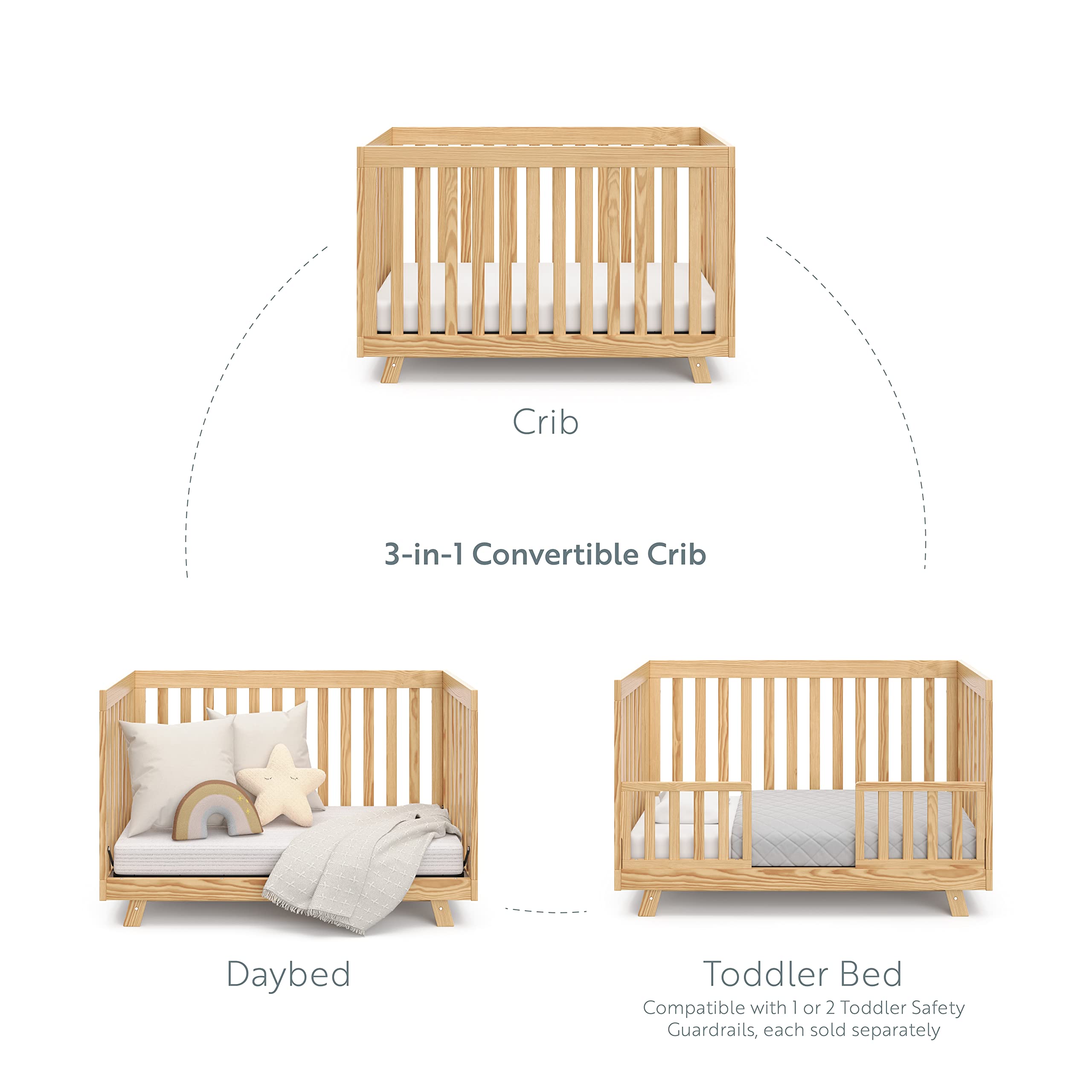 Storkcraft Beckett 3-in-1 Convertible Crib in Natural Finish | Baby Crib to Toddler Bed & Daybed Conversion | Fits Standard Full-Size Crib Mattress | Adjustable Height Mattress Base | Perfect for Nursery, Bedroom & Guest Room Use