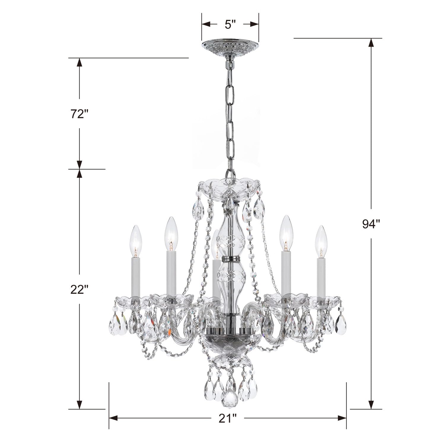 5-Light Spectra Crystal Chandelier with Polished Chrome Finish - Elegant Traditional Lighting for Dining Room, Living Room, or Entryway