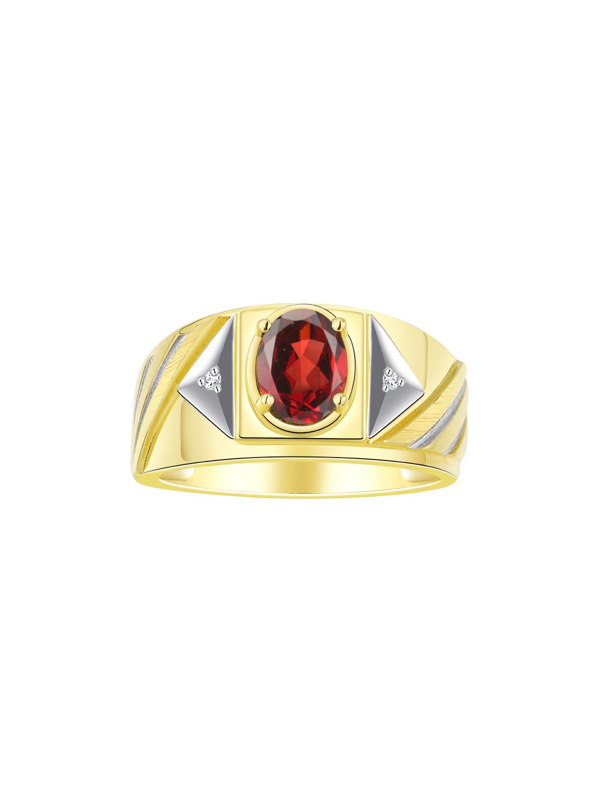 Men's Gold Plated Silver Ring with Oval Gemstone & Diamonds - Size 8-13 for Birthdays & Gifts