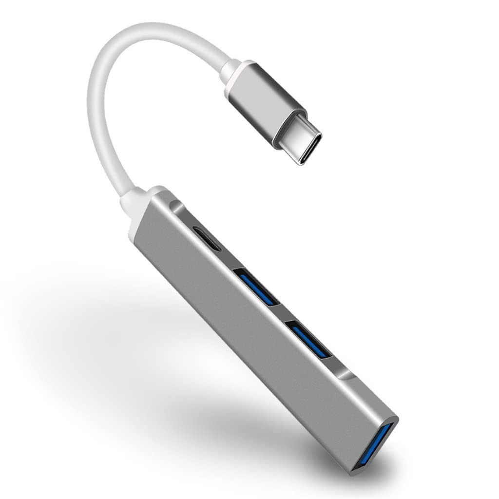 4-in-1 USB C Hub Adapter with 3.0 Ports, OTG Support for MacBook Pro/Air, Huawei, Samsung - Compact Multi Splitter (Silver, 1.7x8.3cm) - Perfect for Office, Travel & Home Workspaces