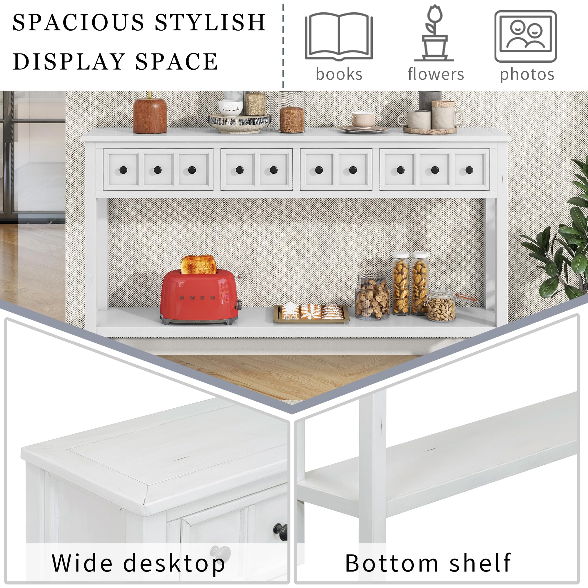 Merax 60 Inch Sofa Table with Drawers and Shelf - Long Console Table for Living Room, Entryway & Hallway - Easy Assembly Modern Furniture for Home Decor