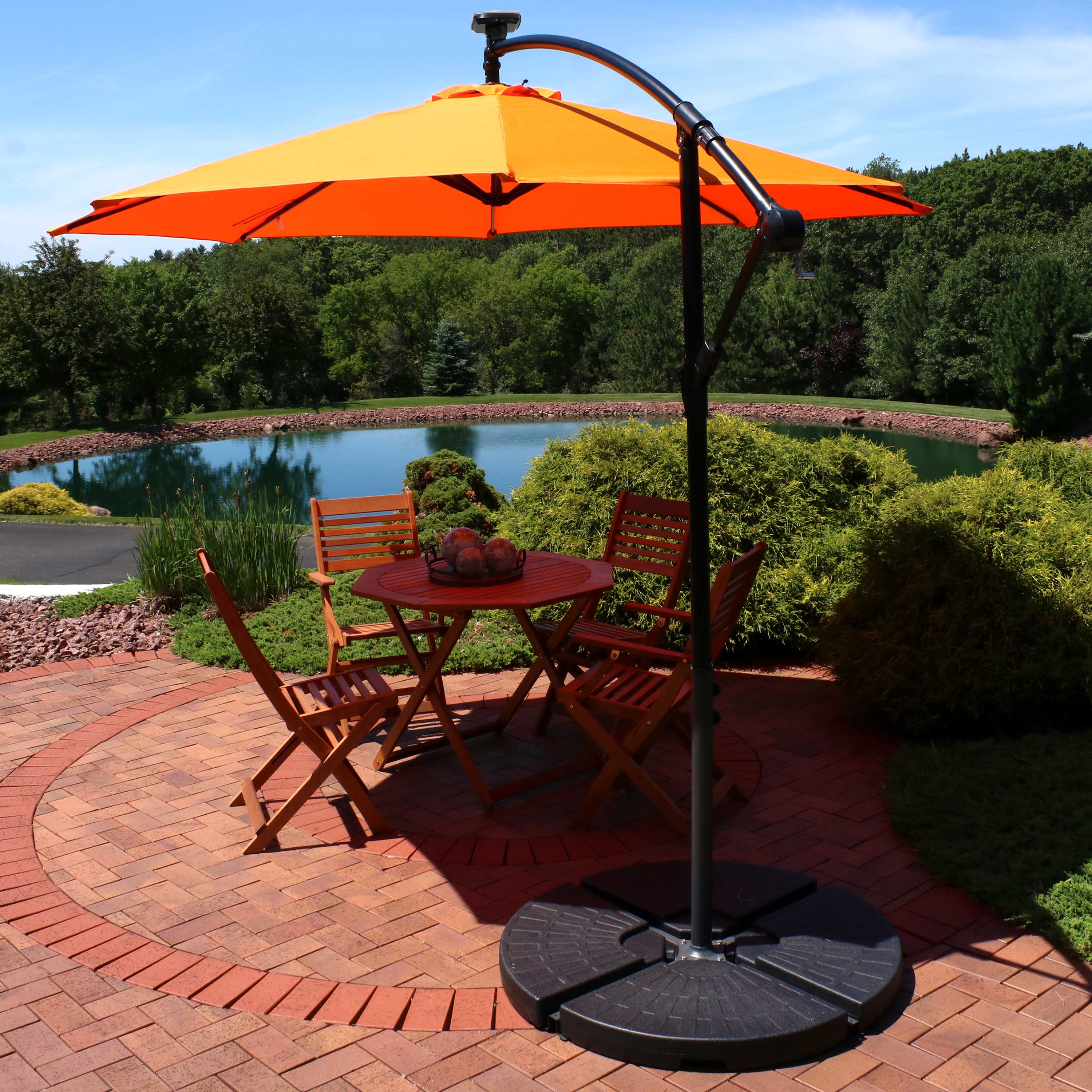 Sunnydaze 10-Foot Offset Patio Umbrella with Solar-Powered LED Lights - Perfect for Outdoor Dining, Poolside Lounging, and Backyard Relaxation