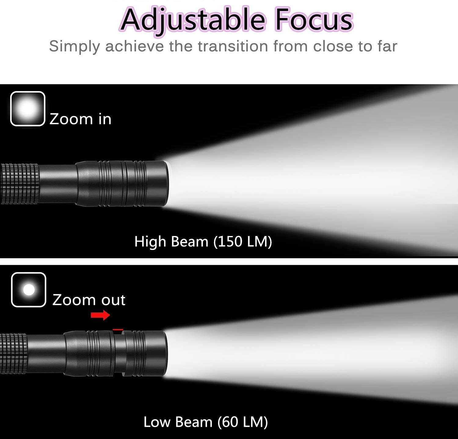 3 Pack LED Pen Flashlight with Adjustable Focus - 150 Lumen Waterproof Flashlight, 3 Modes (High/Low/Strobe) - Battery Powered (AAA Batteries Not Included) - Perfect for Camping, Hiking, Emergency Kits & Home Use