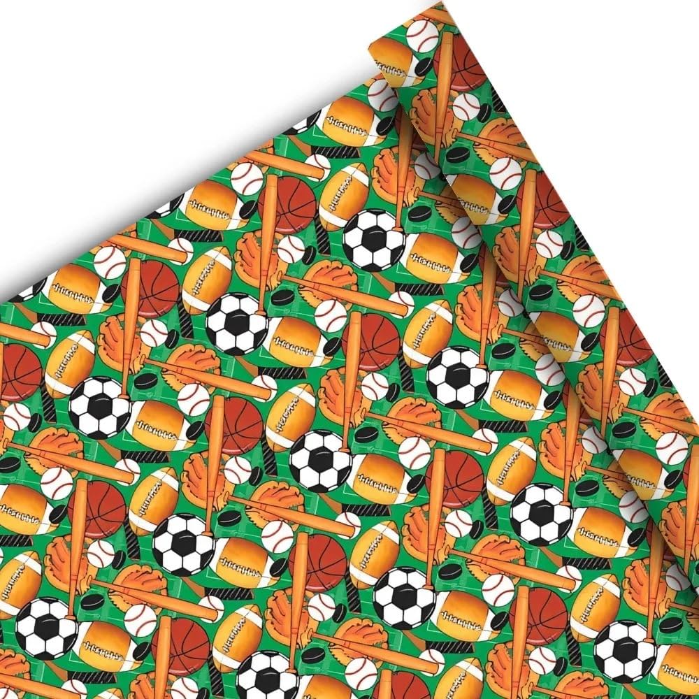 Unique 42173 Classic Sports Themed Gift Wrapping Paper - 1 Roll | Perfect for Birthday Presents, Christmas Gifts & Party Decorations